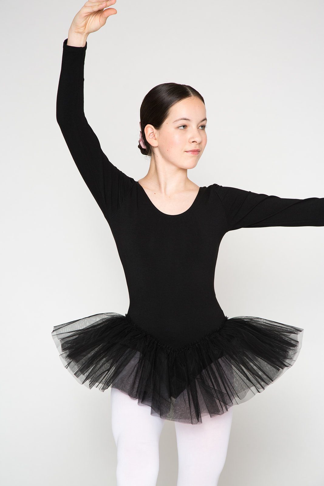 tanzmuster Tüllkleid Ballett Tutu Alea mit langem Arm Ballettkleid mit Tüllrock für Mädchen schwarz
