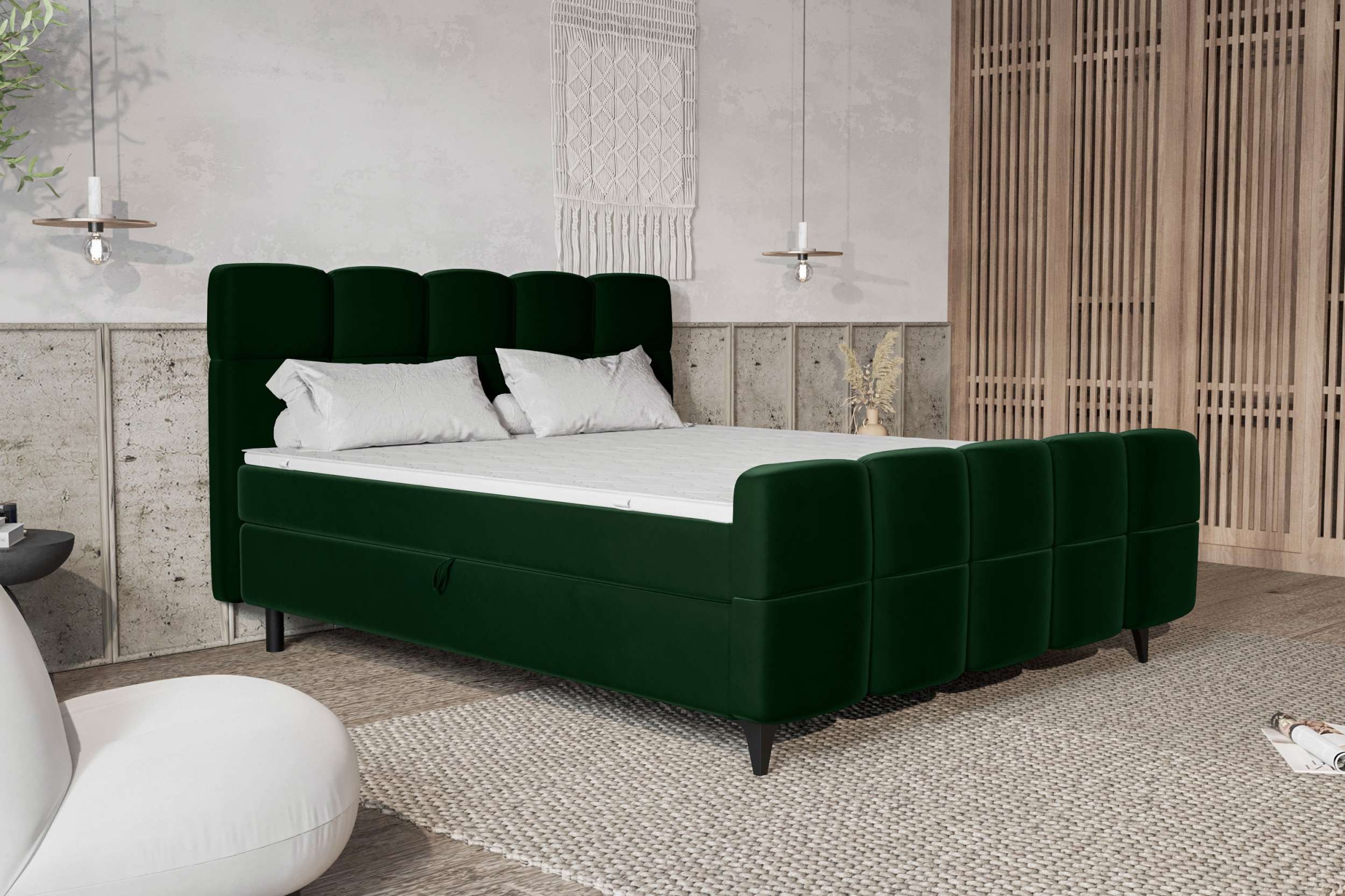 99rooms Boxspringbett Capri (Schlafzimmerbett, Bett), 140/160/180x200 cm, in Velours KRONOS, mit Topper, Bettkasten