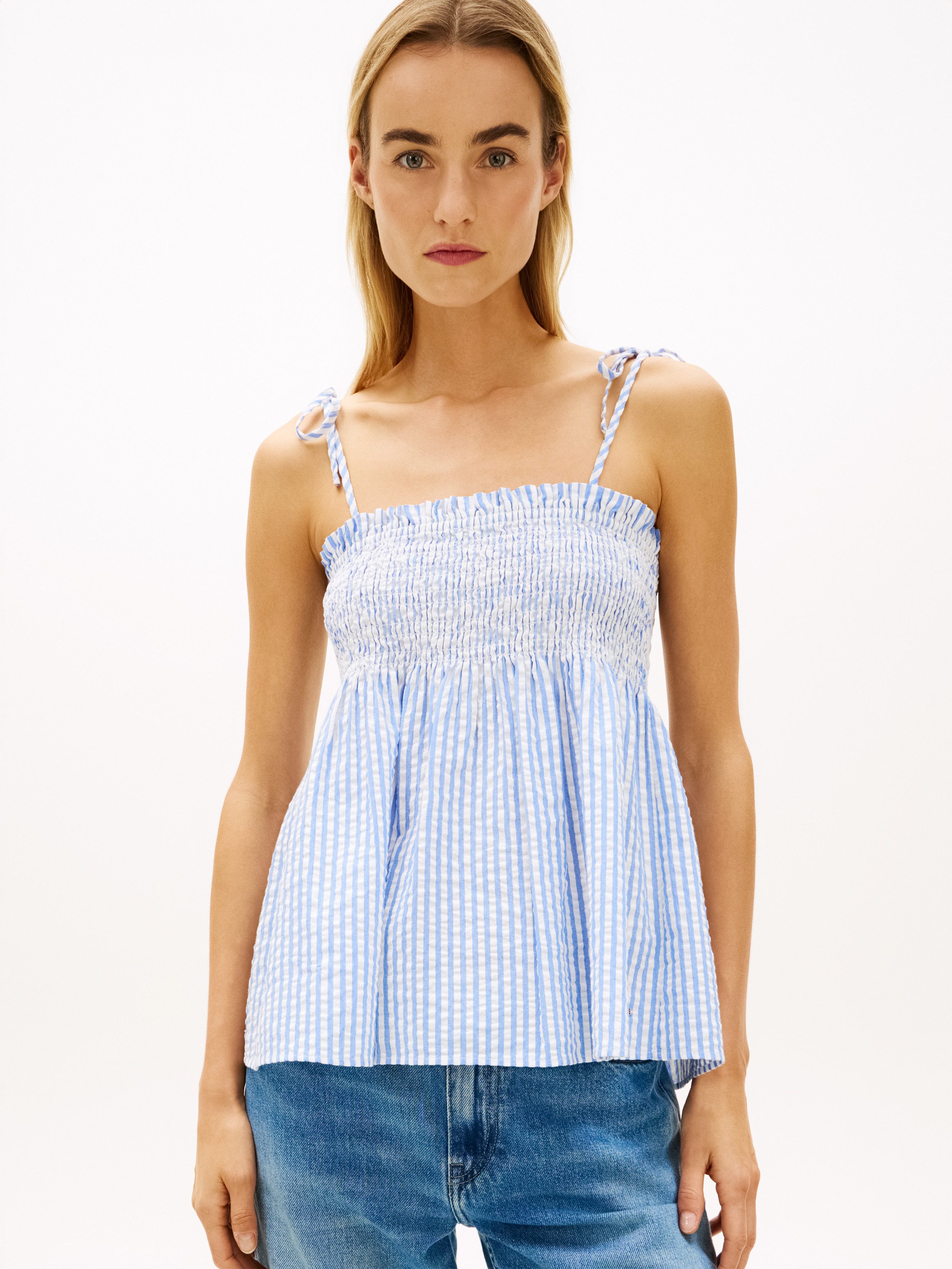 Tommy Hilfiger Smoktop SWIMSHOP SEERSUCKER SMOCKED TOP Baumwolle, Träger zum Binden
