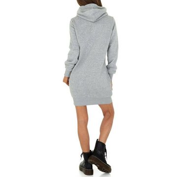 Ital-Design Bleistiftkleid Damen Freizeit Kapuze Stretch Fleece Stretchkleid in Grau