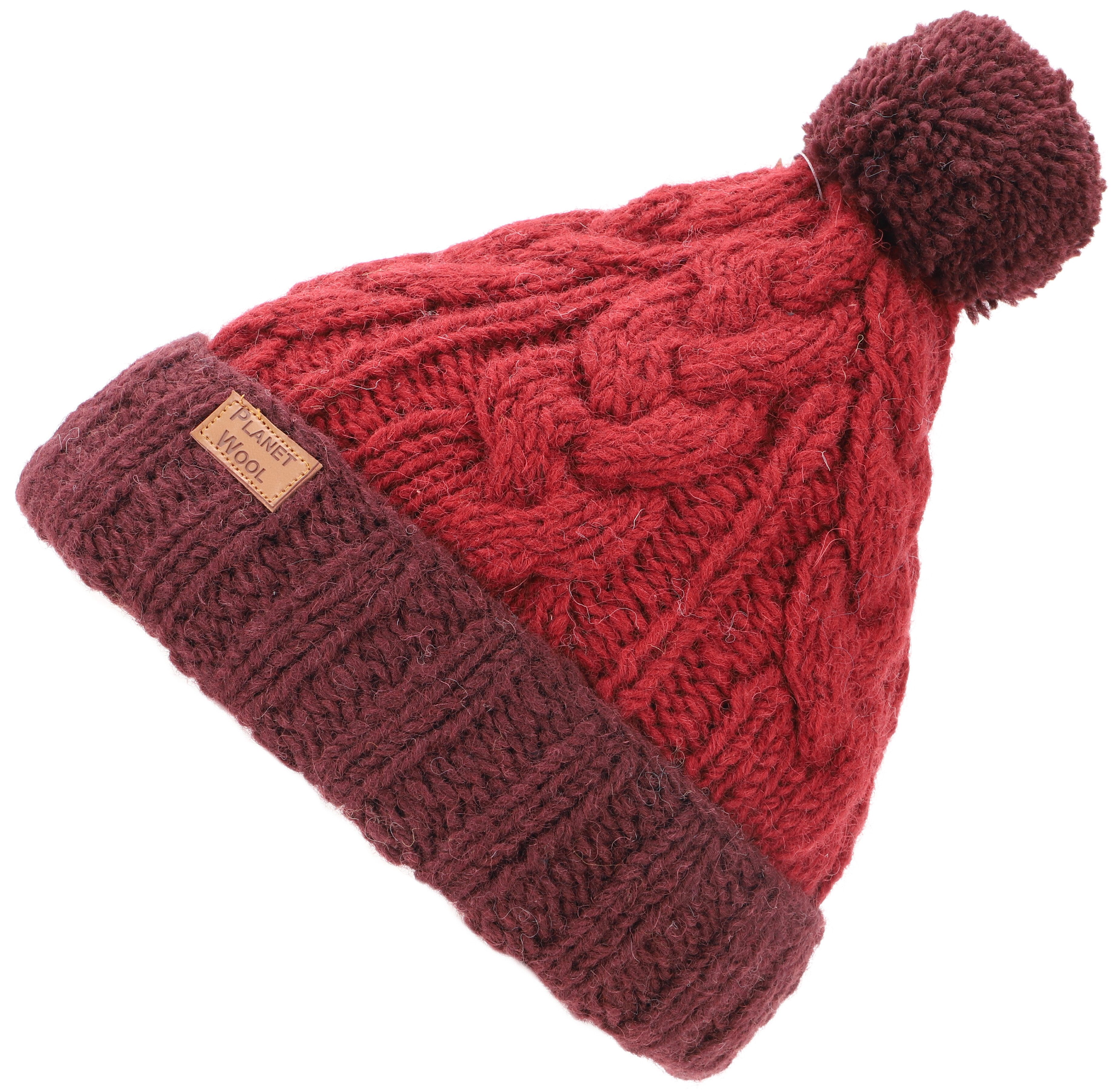 Strickmütze Bommelmütze aus Nepal, Mütze aus Schurwolle,..