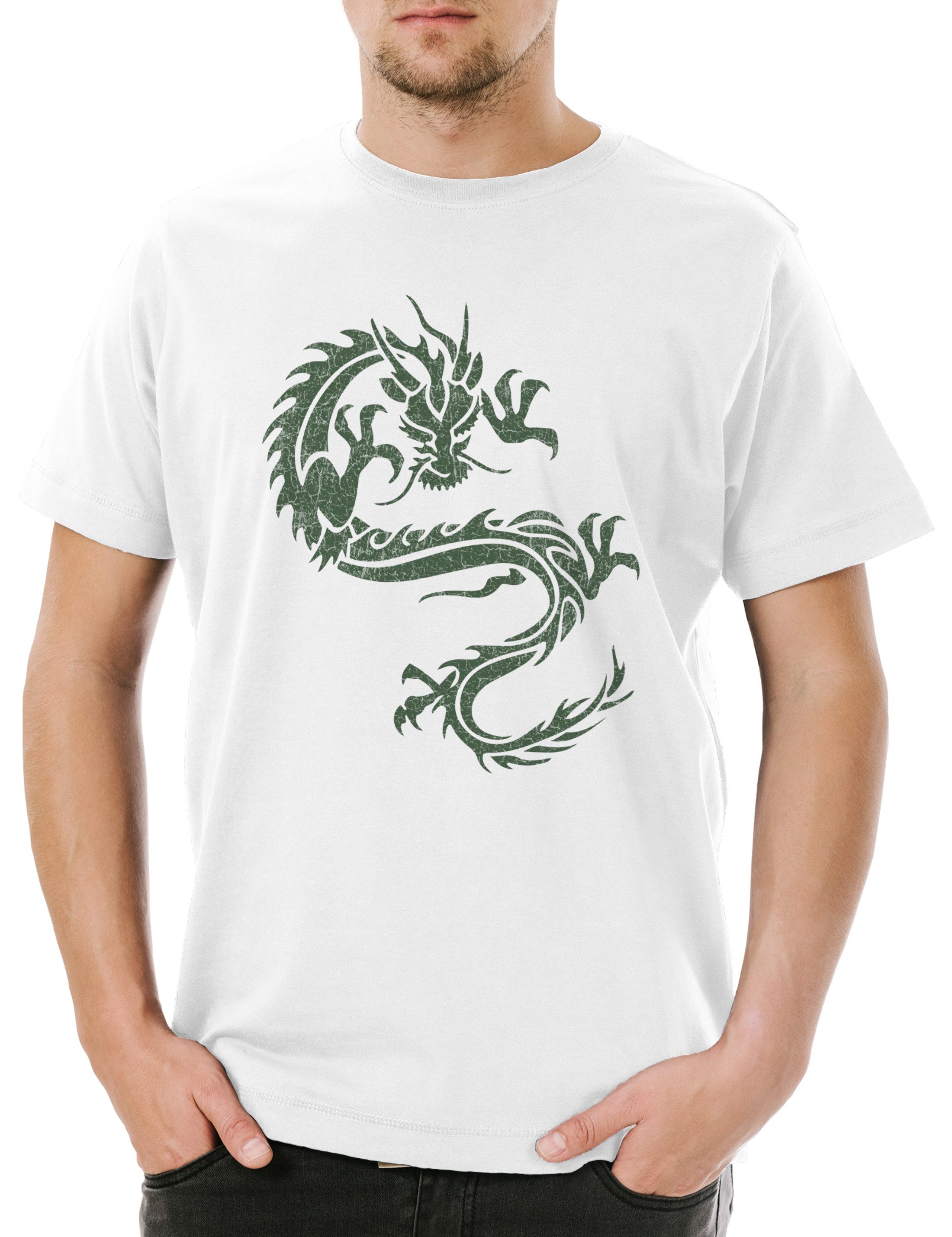 Urban Backwoods Print-Shirt Tribal Chinese Dragon II Herren T-Shirt Drache Drachen China Maske (1-tlg) Mask Asia Asien Asian