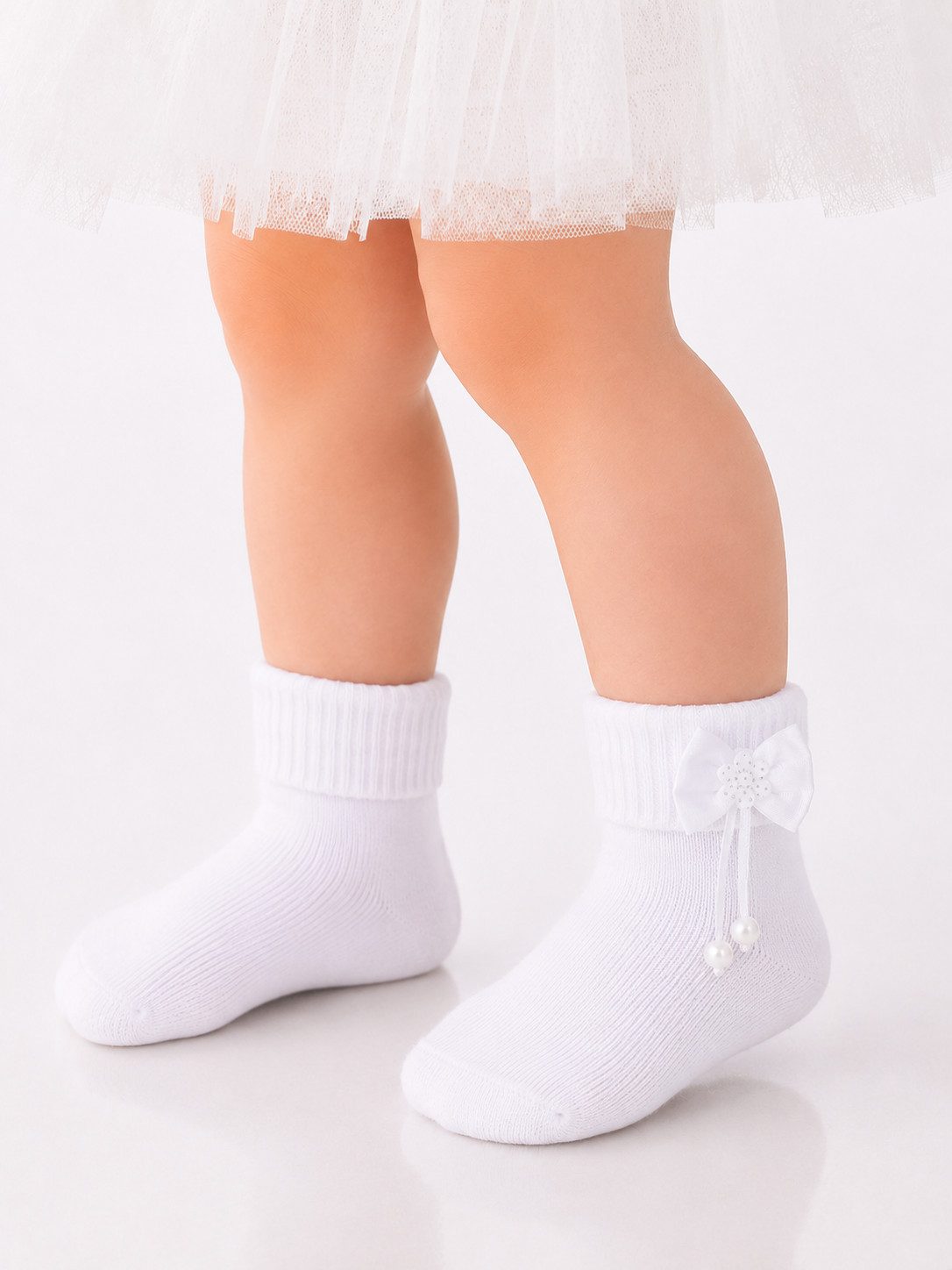 La Bortini Socken Baby und Kinder Socken Strümpfe in Weiß mit Schleifchen elastisch, 11 12 13 14 15 16 17 18 19 20 21 22 23 24 25 26 27 28