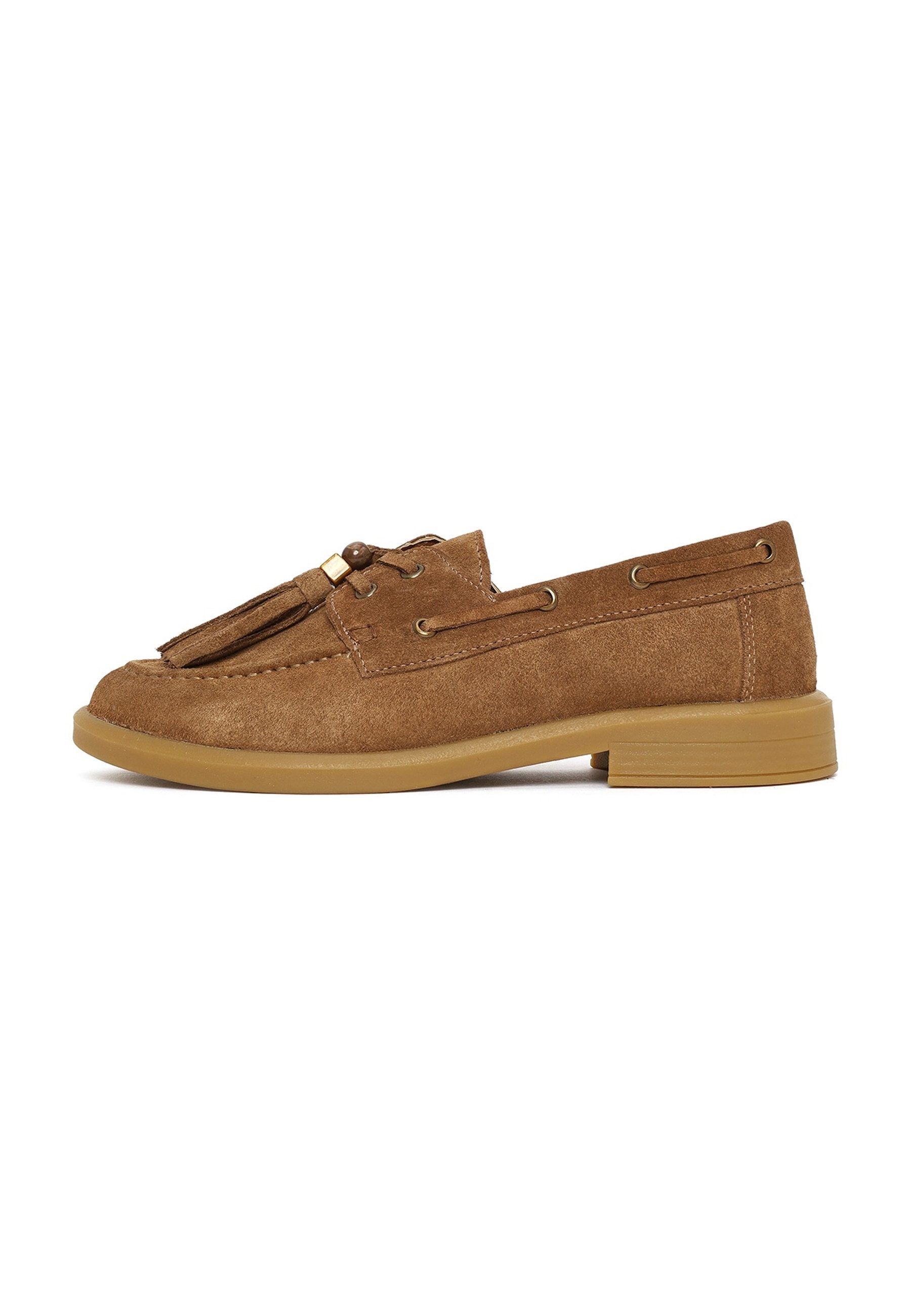 Derimod Schuhe aus Veloursleder Loafer Wildleder-Obermaterial, Textilfutter, Slip-on-Stil, Quasten-Akzent
