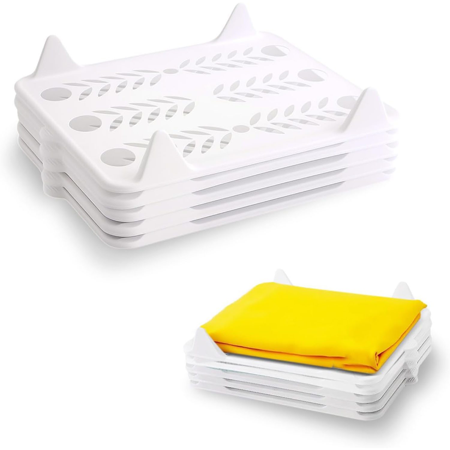 HEYHIPPO Faltbox 10er Set Hemdenordner, T-Shirt Organizer stapelbar 37,5x29 cm Weiß (Set, 10 St., Stapelbares Kleiderschrank Board mit Griffen, Schichtdesign, belüftet), Kleideraufbewahrungs Organizer,platzsparendes Schrank Faltbrett aus PP