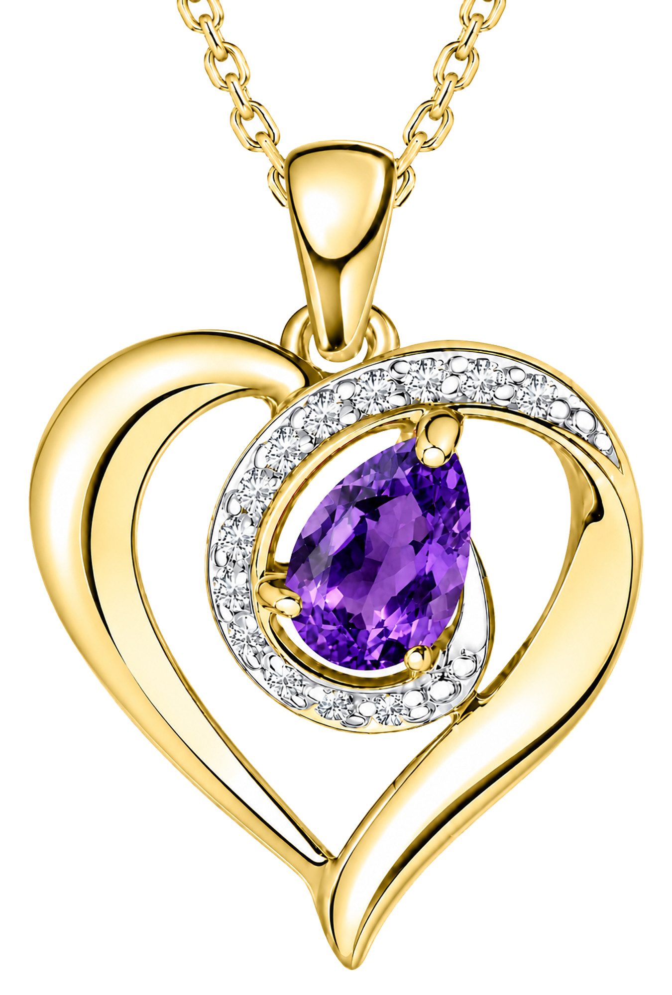 Limana Herzkette echter Edelstein Damen Kette mit Herz Anhänger 925 Silber gold (Geschenk für Frauen Freundin Schmuck inkl. Dose und Tasche), Geburtstag Weihnachten Jahrestag Hochzeitstag Valentinstag
