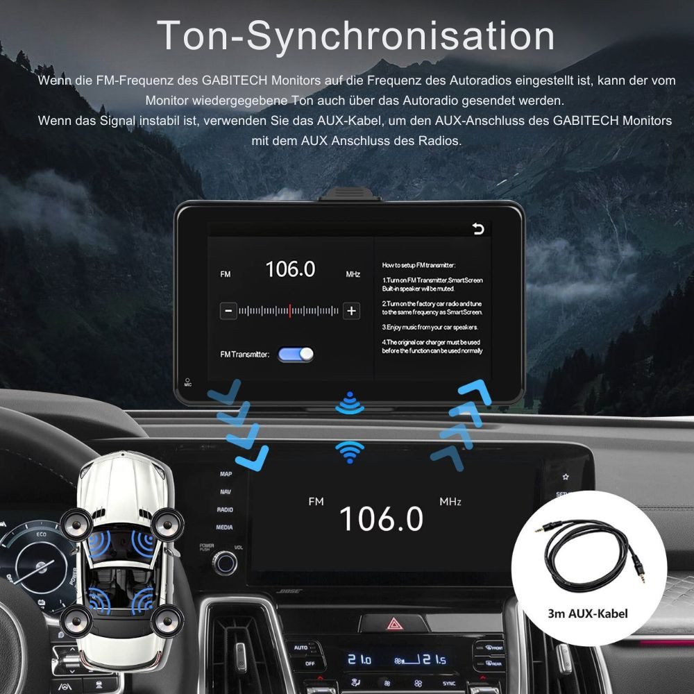 GABITECH universal 7 Zoll tragbares Autoradio Navi Carplay Android für Auto LKW Navigationsgerät (überträgt die Inhalte Ihres Smartphones & Navi auf den Monitor – Bild 5 von 5