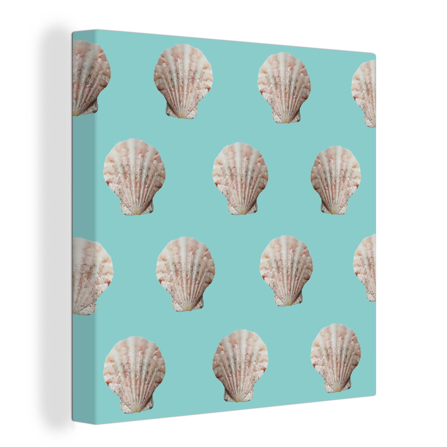 OneMillionCanvasses® Leinwandbild Muscheln - Muster - Grün - Meer, (1 St), Leinwand Bilder für Wohnzimmer Schlafzimmer