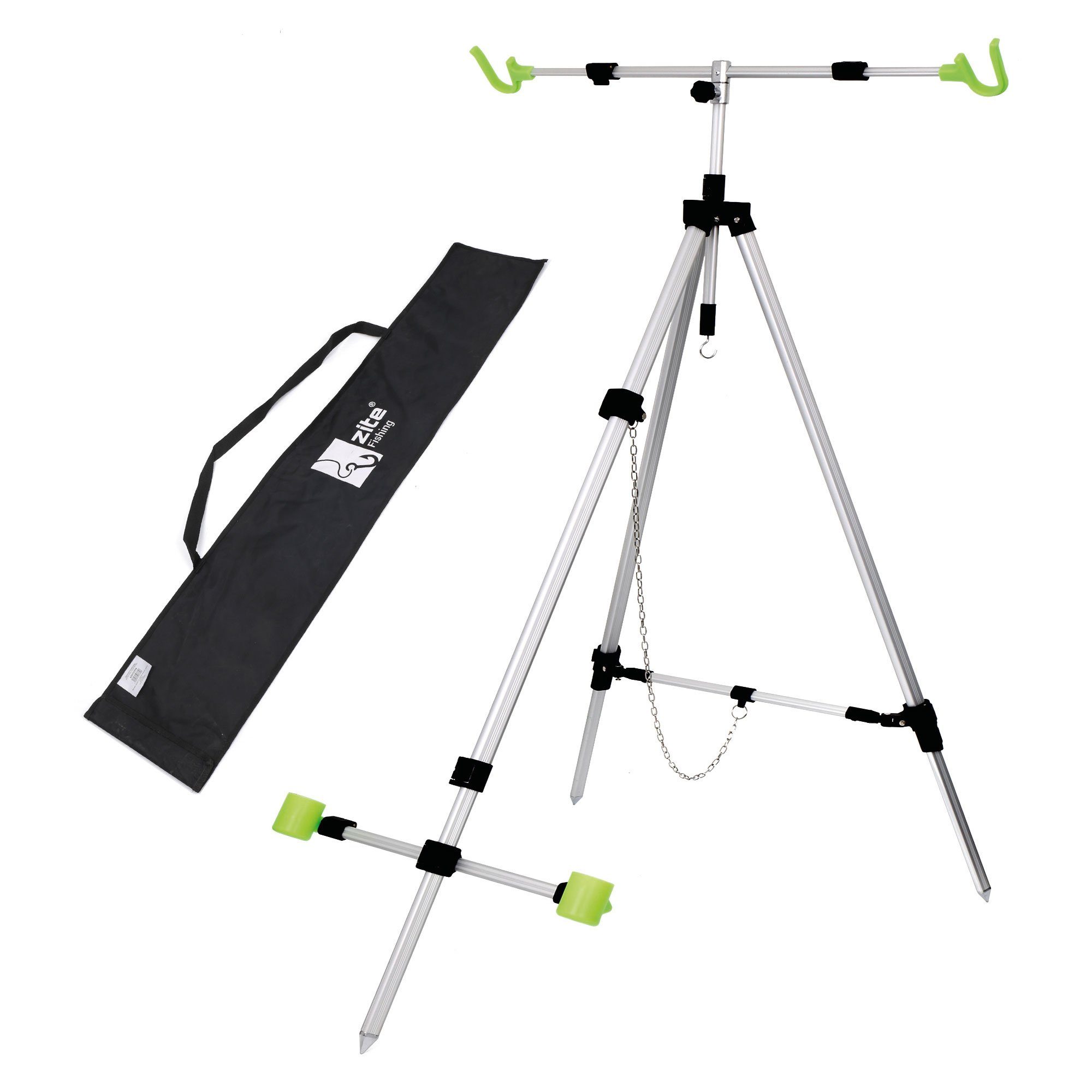 Zite Rutenhalter Brandungsdreibein Teleskopisch Aluminium Tripod mit Tasche für 2 Ruten