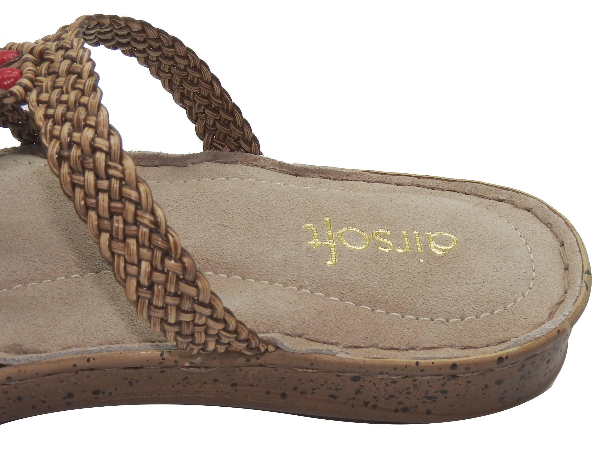 airsoft dynamic24 Damen gepolstert Sommer Pantolette Braun Sandale Ledersohle Sandalette Schuhe