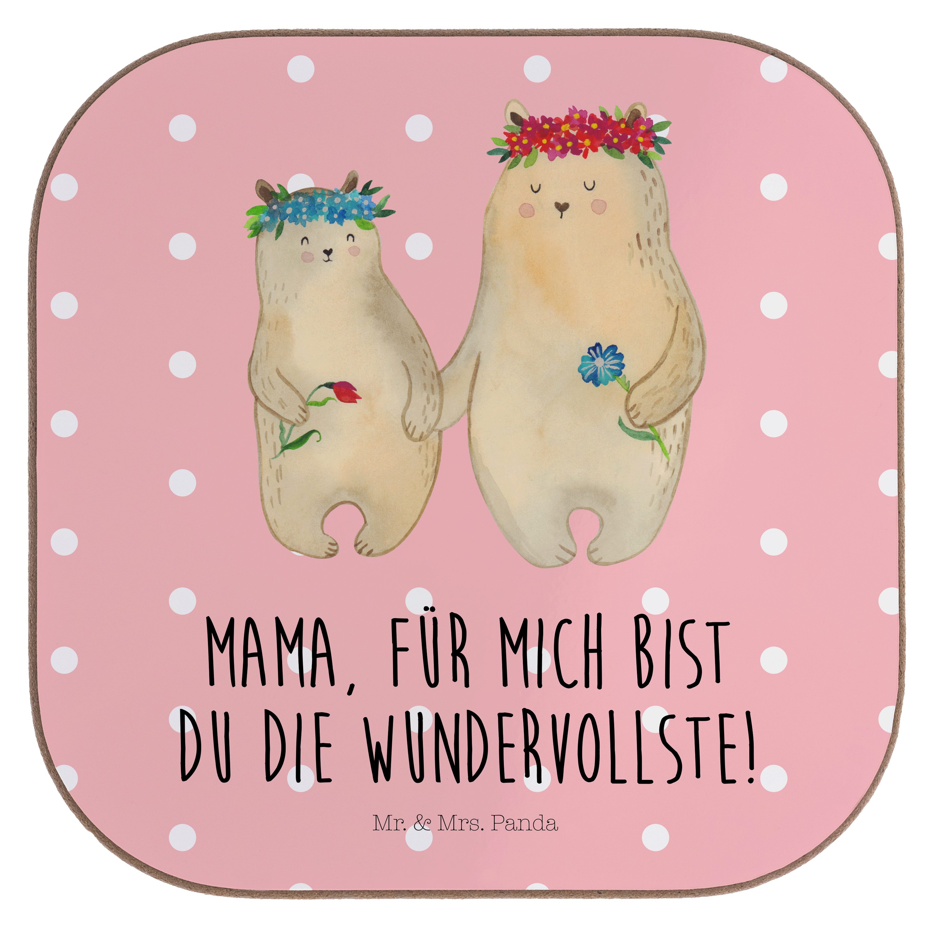 Mr. & Pastell Bären Geschenk, Getränkeuntersetzer Gläser, Panda Blumenkranz Untersetzer 1-tlg. Rot - mit Mrs. F, 