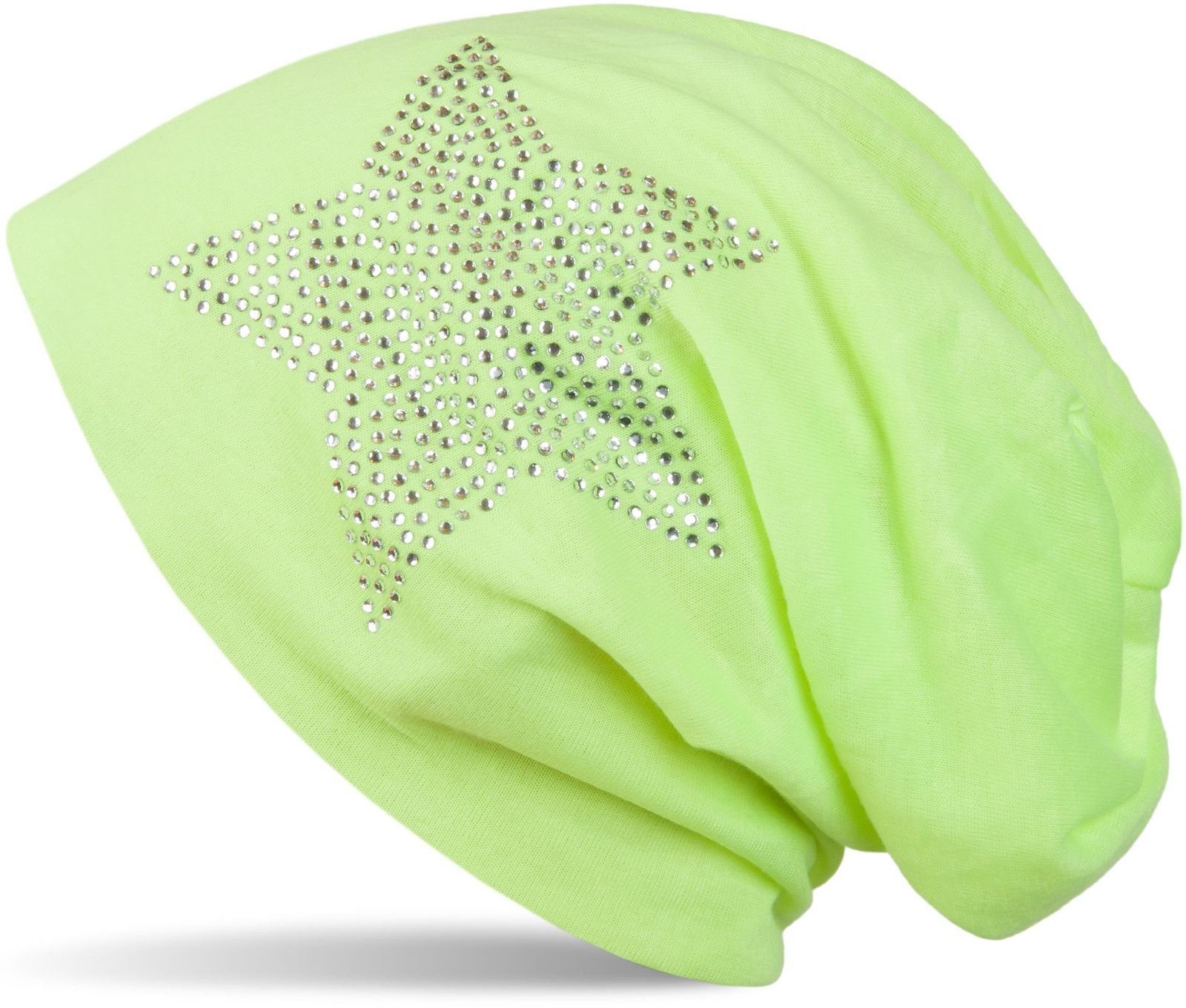 Erstklassig styleBREAKER Beanie (1-St) Leichte Beanie mit Strass Neongelb Stern