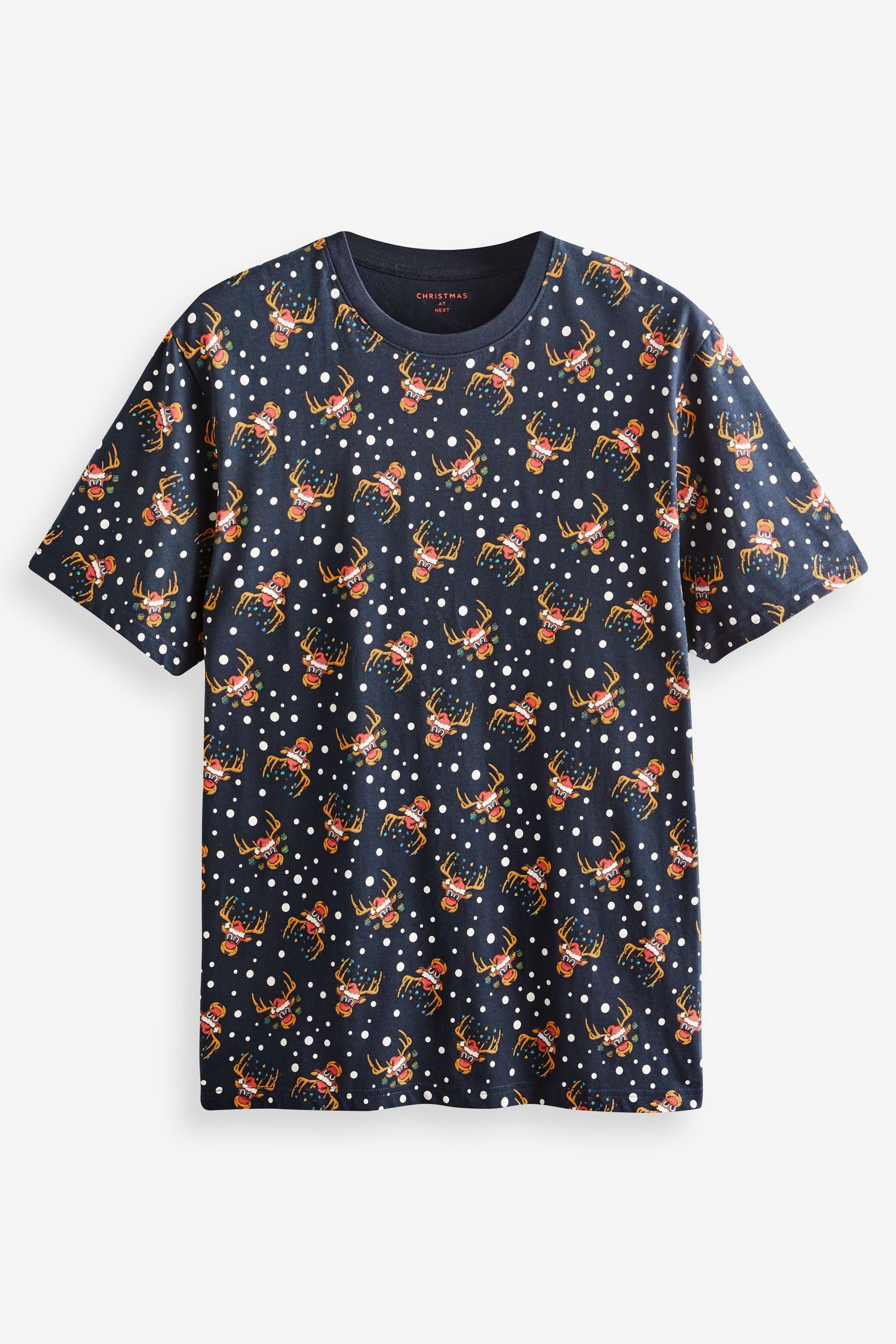 mit Reindeer Navy Weihnachtsmotiv T-Shirt Next (1-tlg) Print-Shirt