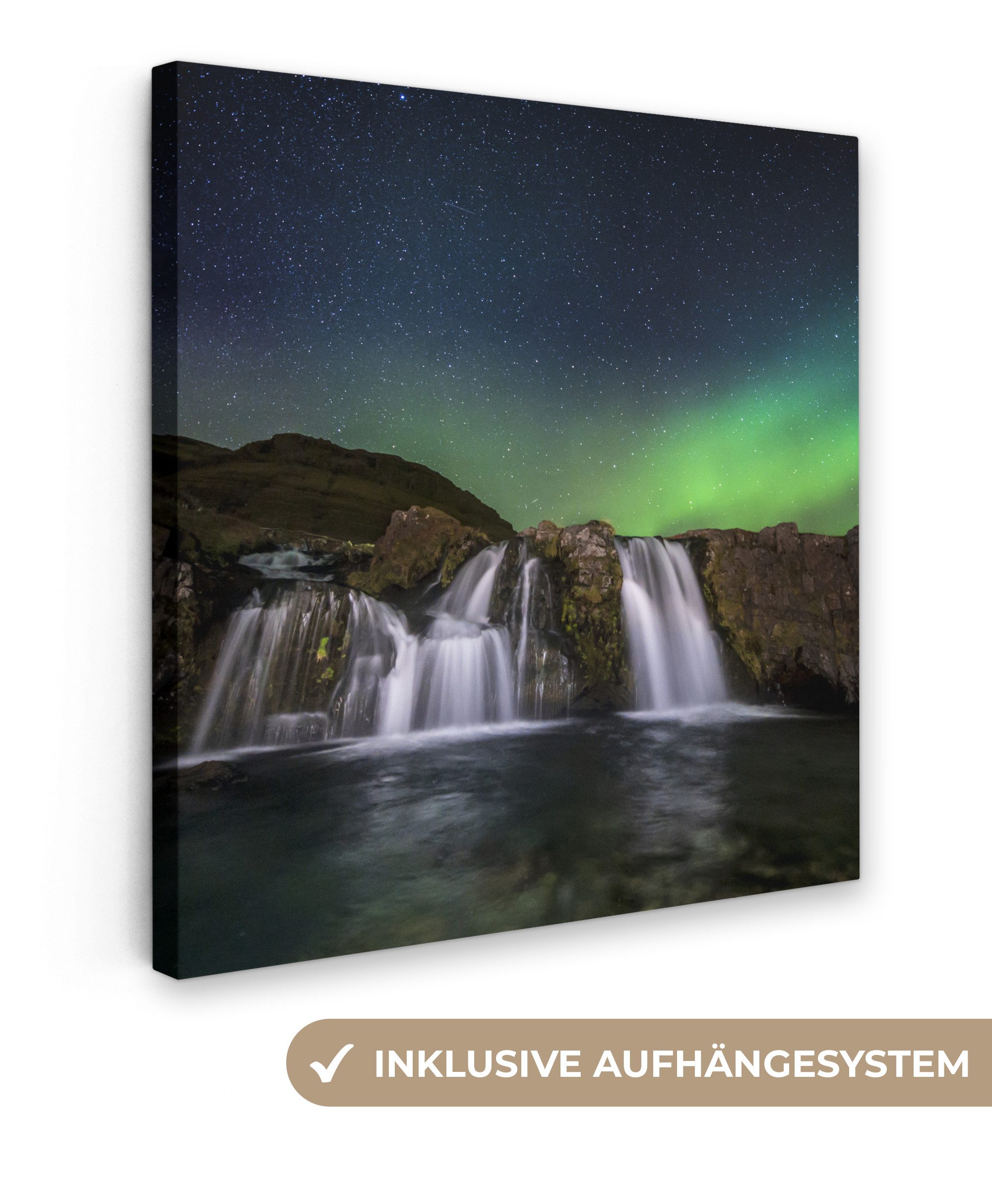 Leinwandbild Nordlicht - Wasserfall - Island - Natur