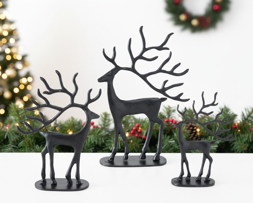 MF Weihnachtsfigur Hirschfiguren Set Nero in Mattschwarz 3-teilig Modern Weihnachtsdeko (3 St)
