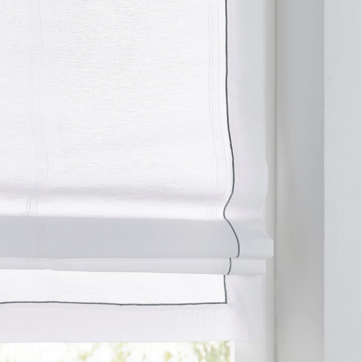 Kutti Raffrollo Bente, mit Hakenaufhängung, ohne Bohren, freihängend, halbtransparent, Baumwolle, Polyester, Hakenaufhängung
