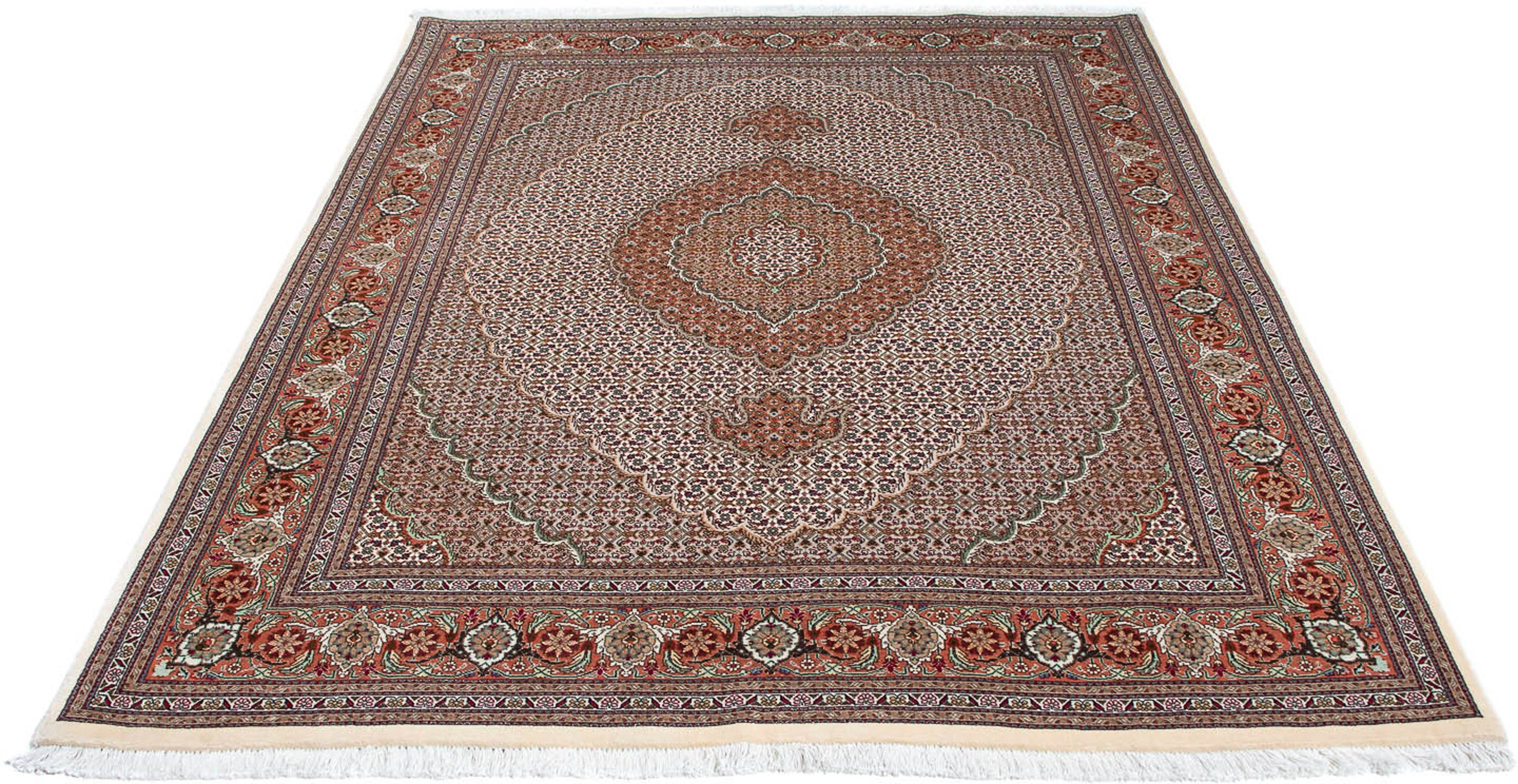 Orientteppich Perser - Täbriz - 203 x 153 cm - beige, morgenland, rechteckig, Höhe: 10 mm, Wohnzimmer, Handgeknüpft, Einzelstück mit Zertifikat | Kurzflor-Teppiche
