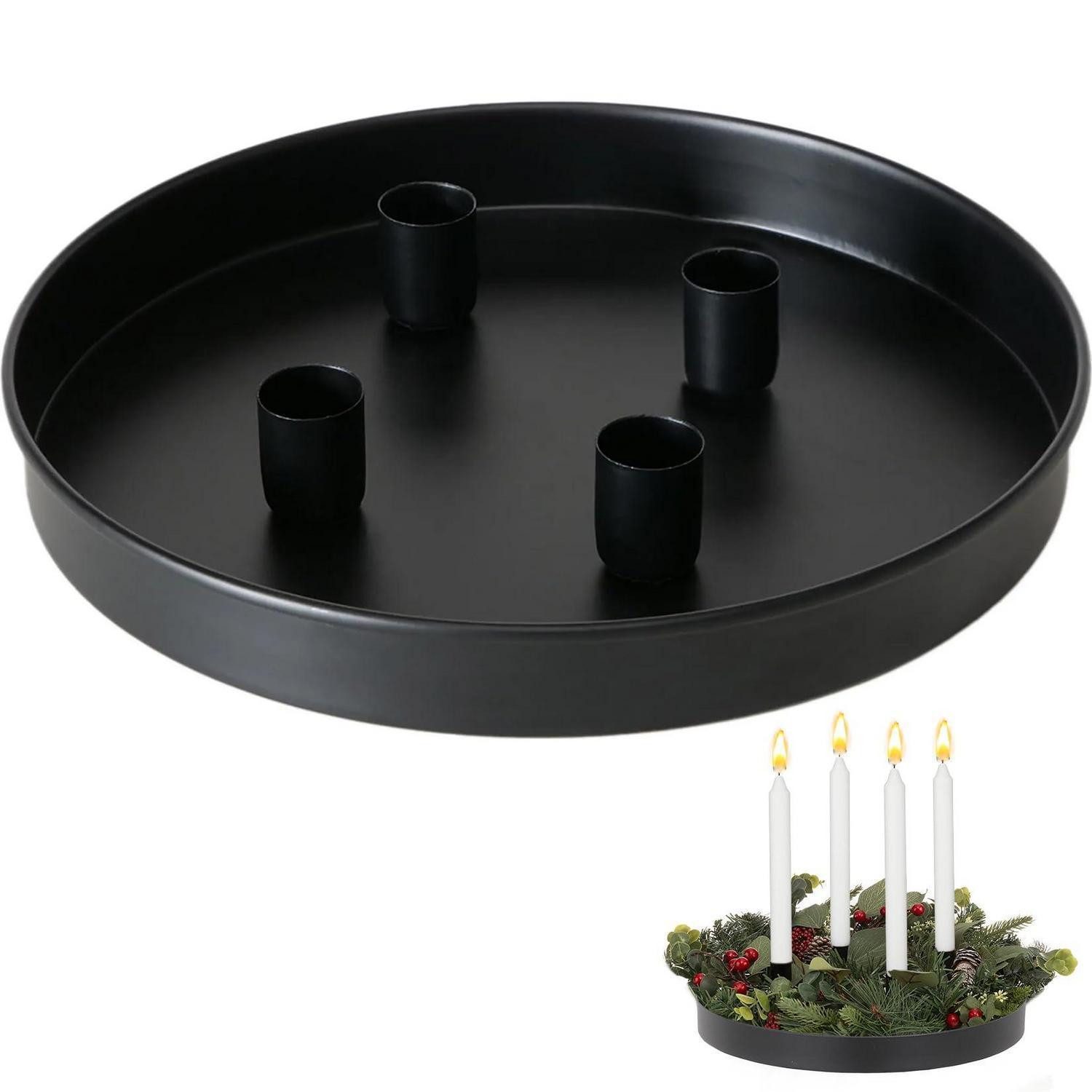 LuxusKollektion Kerzentablett Kerzenhalter Adventskranz Metall 23cm rund schwarz (1 St)