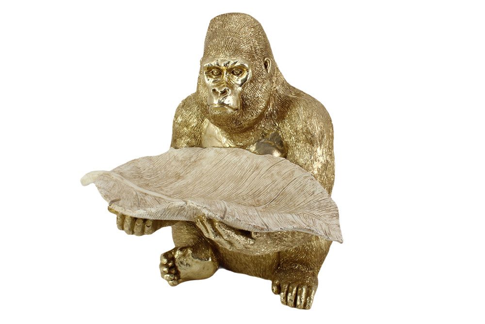 riess-ambiente Tierfigur GORILLA 40cm gold/beige - Schale, Blatt-Design, Ablage, handgefertigt (Einzelartikel, 1 St), Moderne Skulptur - ideal für Sideboard oder Regal als Blickfang