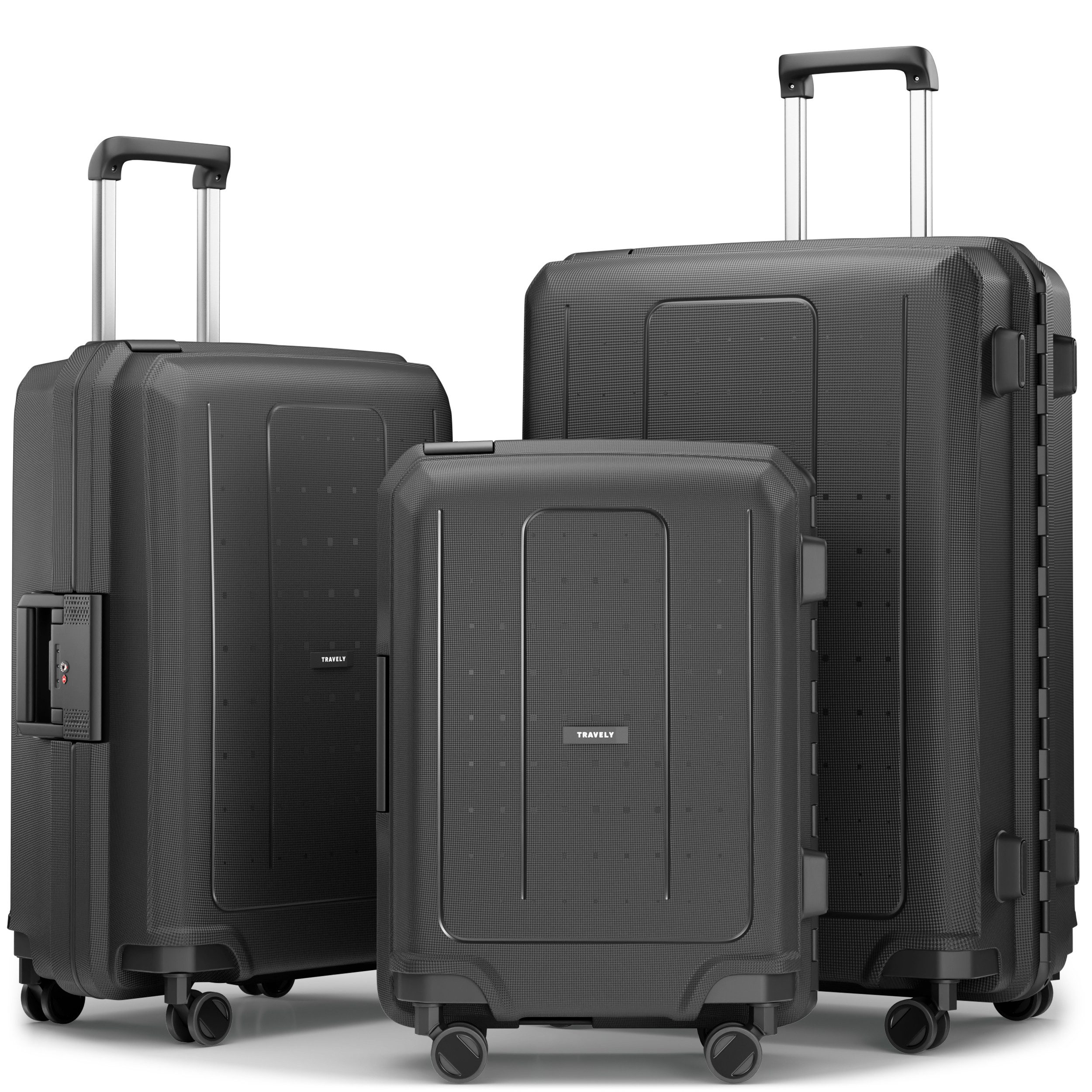 Travely Koffer Polypropylen Koffer Set - 3 teiliges Kofferset, XL + L + M, 4 Rollen, Designed in Germany, austauschbare Griffe und Rollen