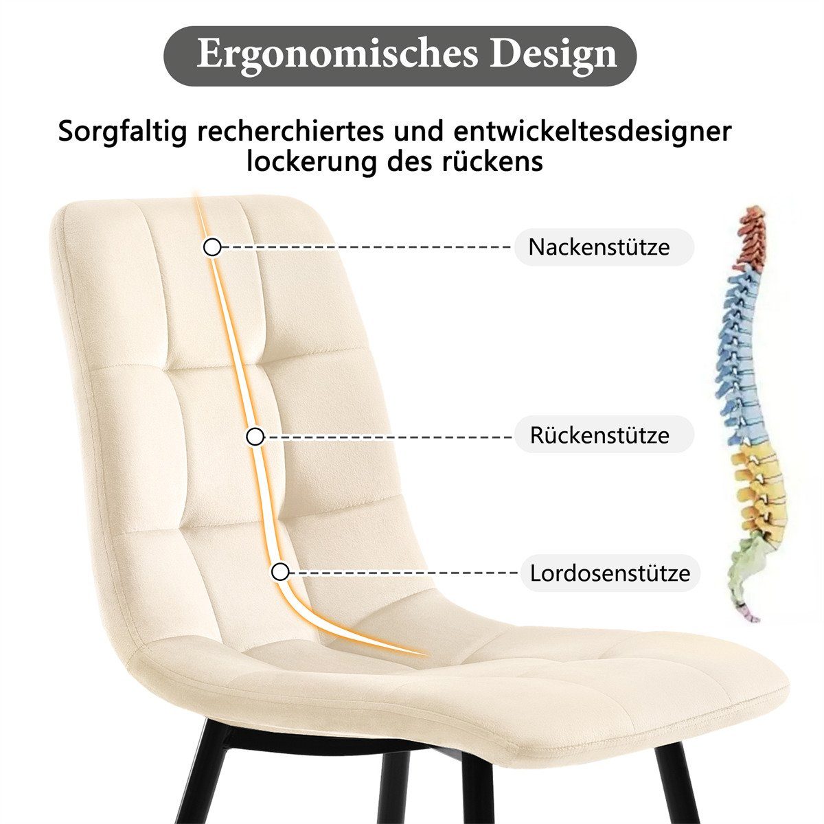 Esszimmerstühle,Polsterstuhl XDeer 4er zu Küchenstuhl Rückenlehne, Set aus Gestell mit Samt Sitzfläche Esszimmerstuhl montieren Beige aus Metall,Leicht