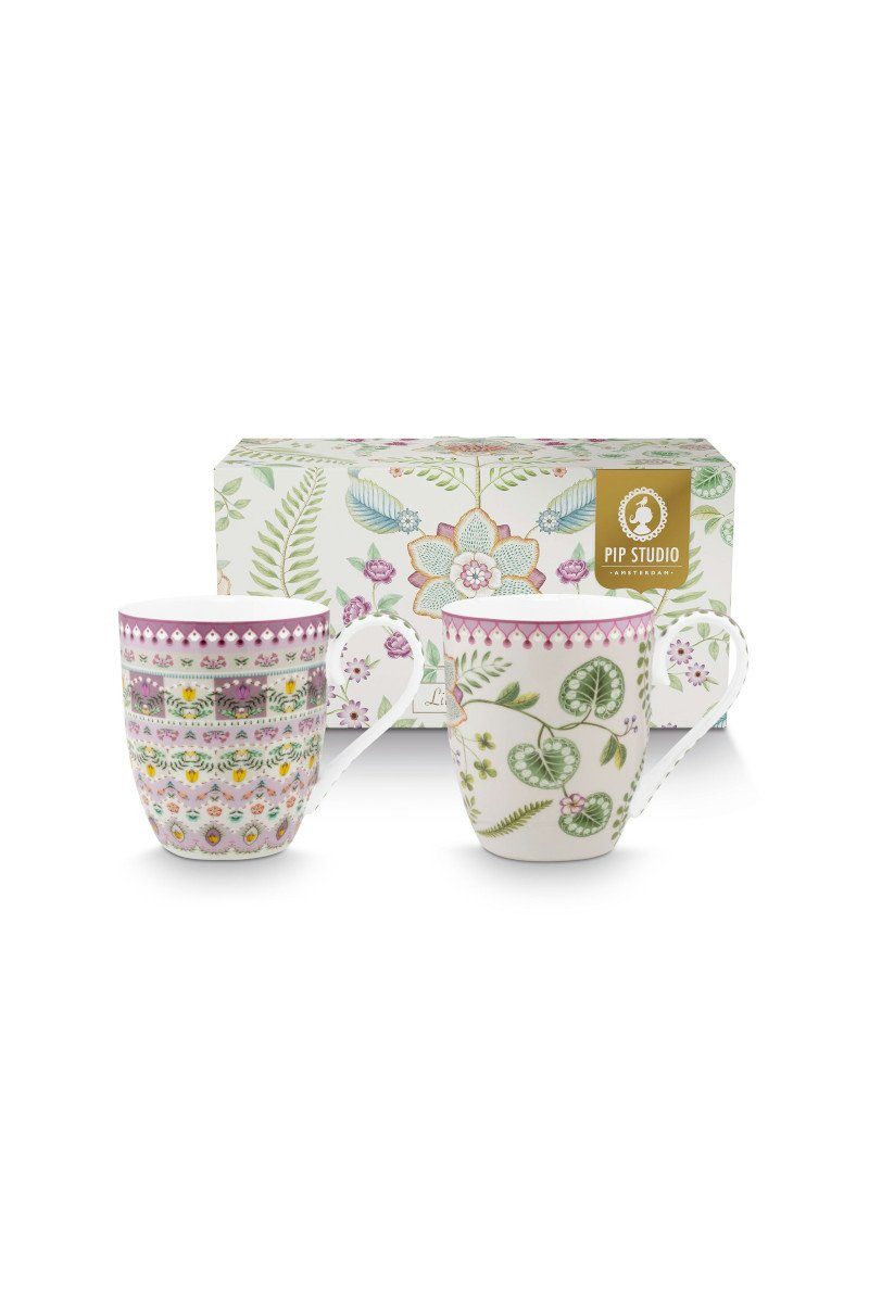 PiP Studio Becher Lily&Lotus Henkelbecher 450ml Set 2tlg, Porzellan, Set/2 Mugs XL Lily&Lotus 450ml