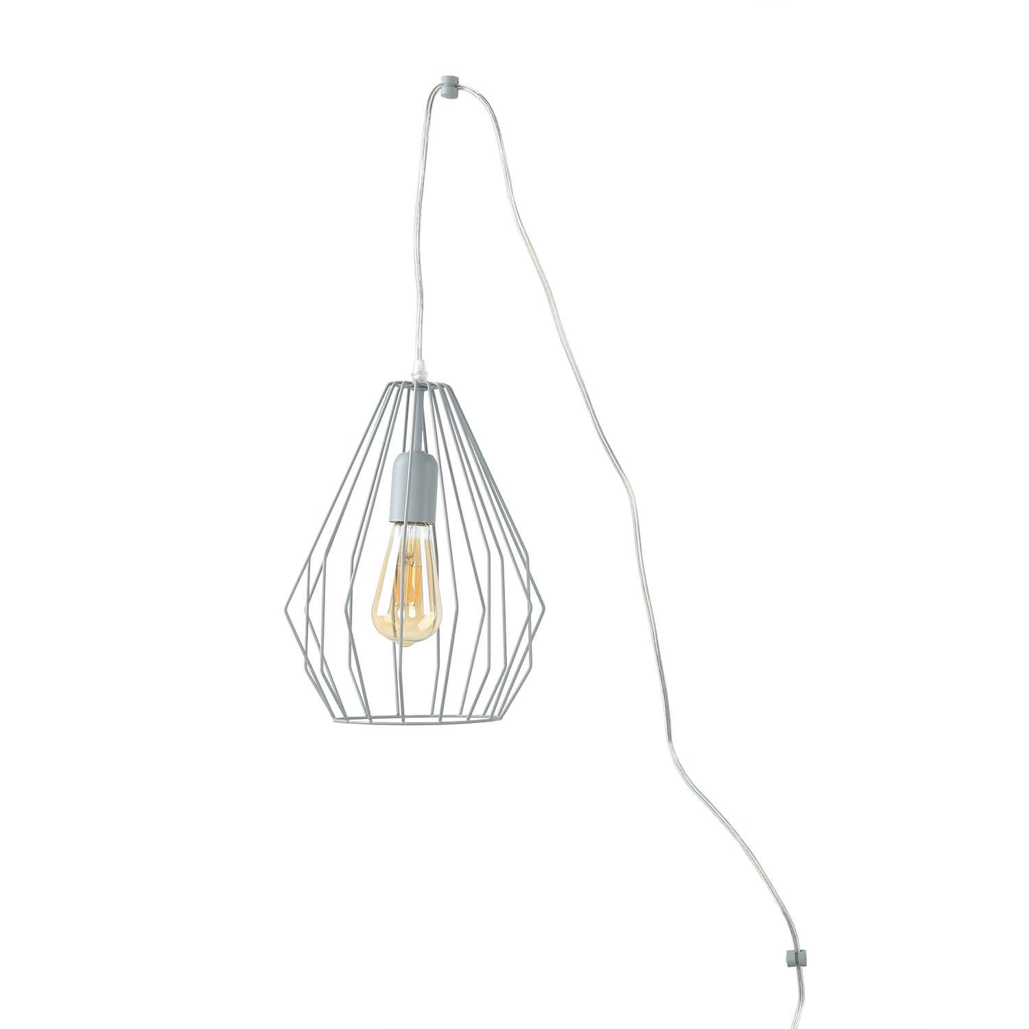 Licht-Erlebnisse Pendelleuchte BRICK, ohne Leuchtmittel, Pendelleuchte mit Stecker Schalter Grau Metallschirm Lampe