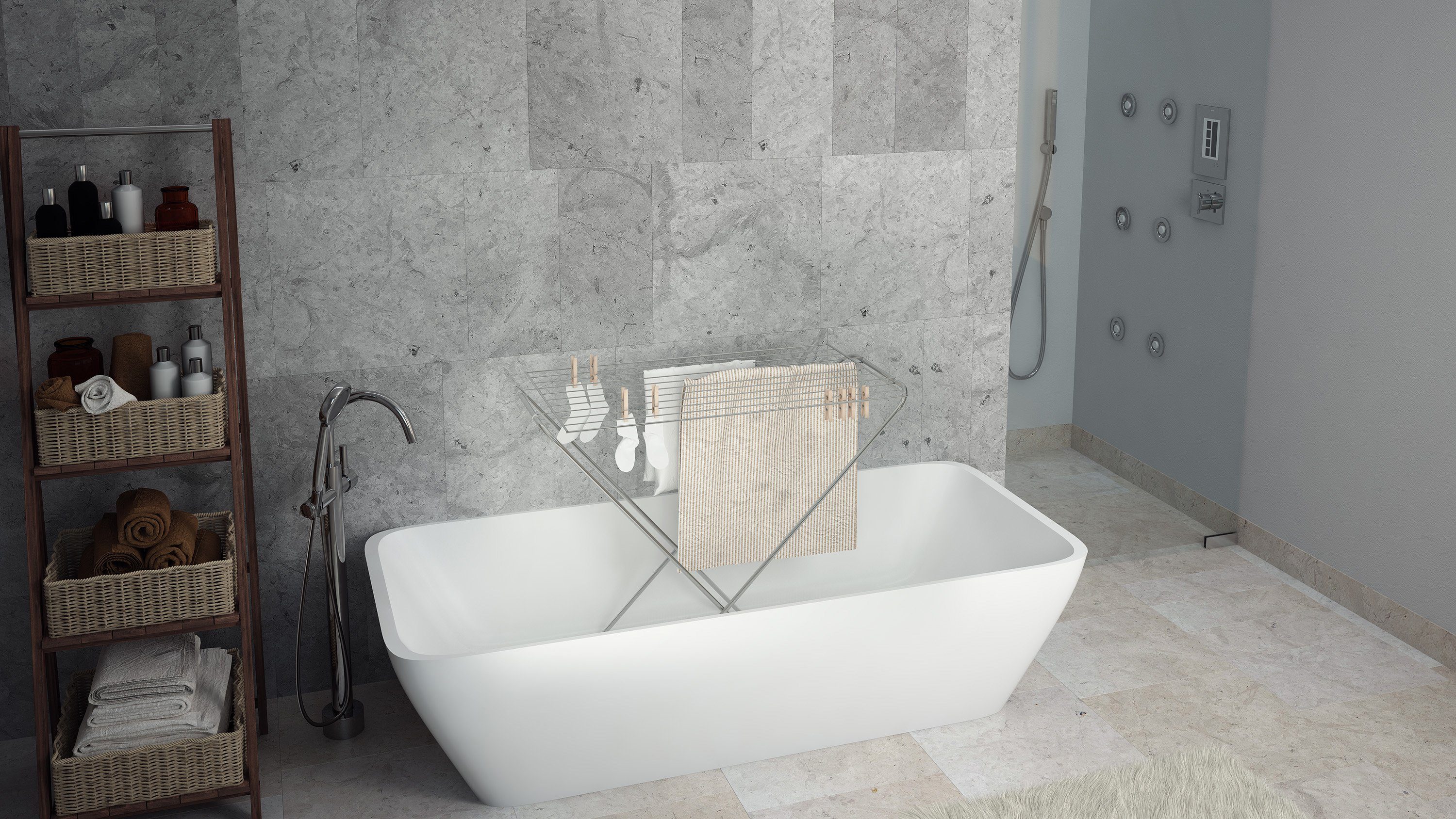 Bischof Colombo Wäscheständer GAZZELLA, 10 m Trockenlänge, pulverlackierter Stahl, platzsparend klappbar