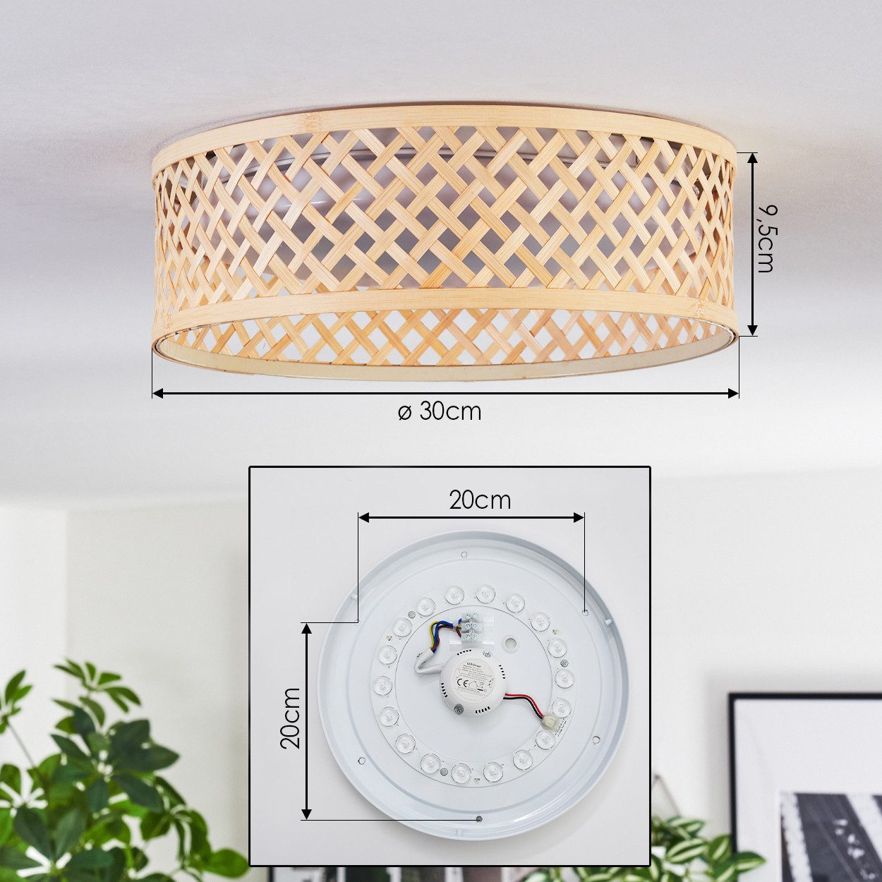 hofstein Deckenleuchte Deckenlampe aus Metall/Bambus/Kunststoff in Weiß/Natur im Boho-Design, ohne Leuchtmittel, moderne Deckenleuchte, dimmbar über Wandschalte – Bild 4 von 5