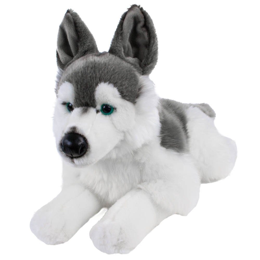Kuscheltier Husky liegend 38 cm grau/weiß Plüschhund