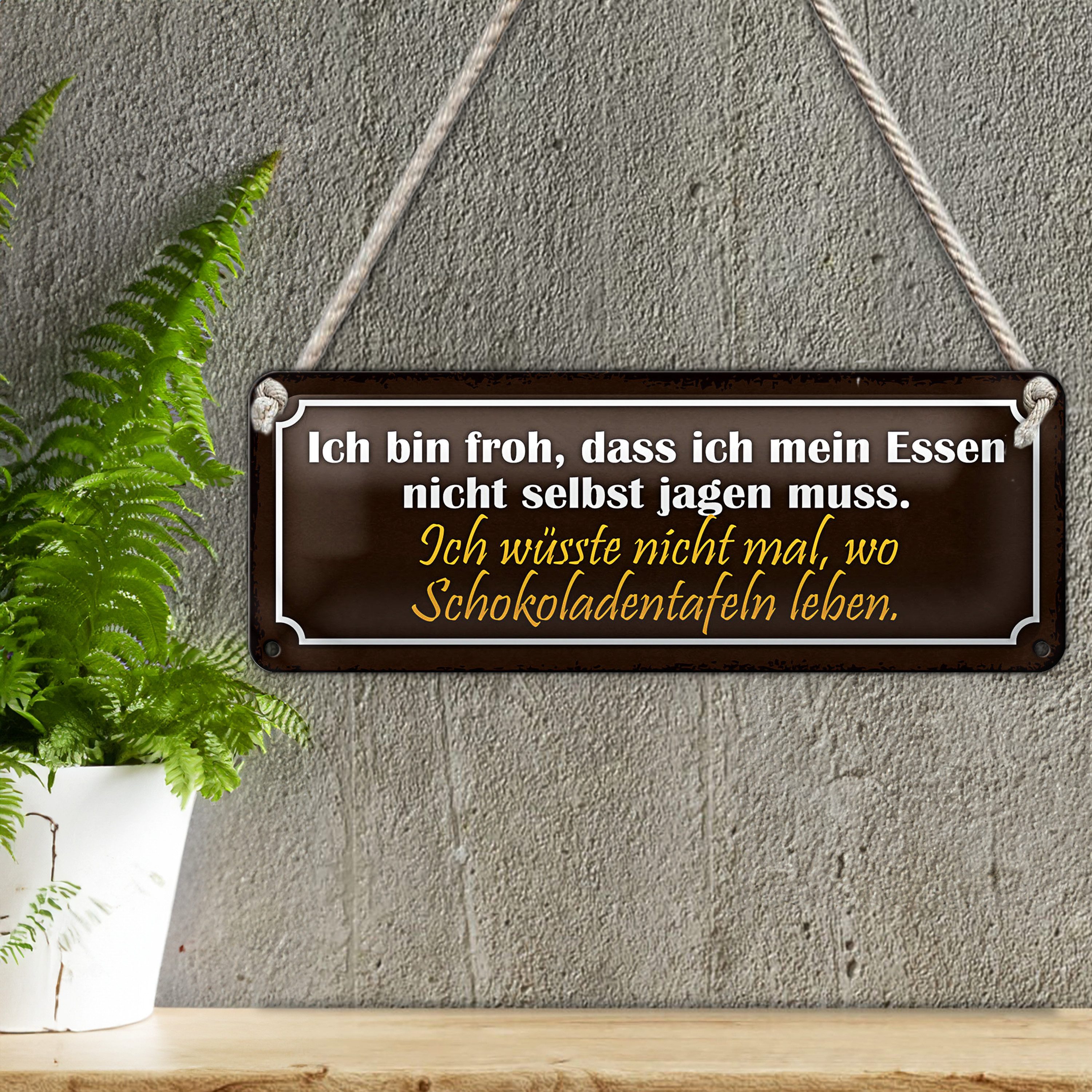 Roomando Metallschild Blechschild Spruch 27x10cm Schokoladentafeln Essen Dekoration