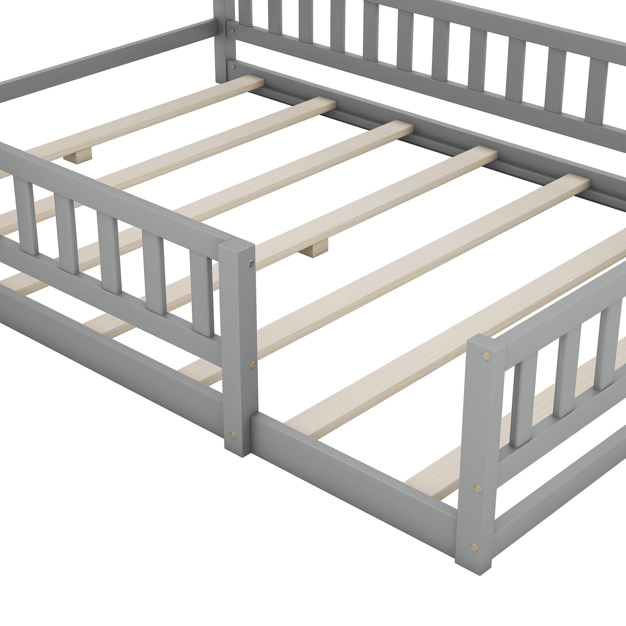 200cm, Kinderbett Funktionsbett mit ohne Holzbett (Flachbetten140 OKWISH Matratze Hausbetten Geländer Grau Nachttischen), x