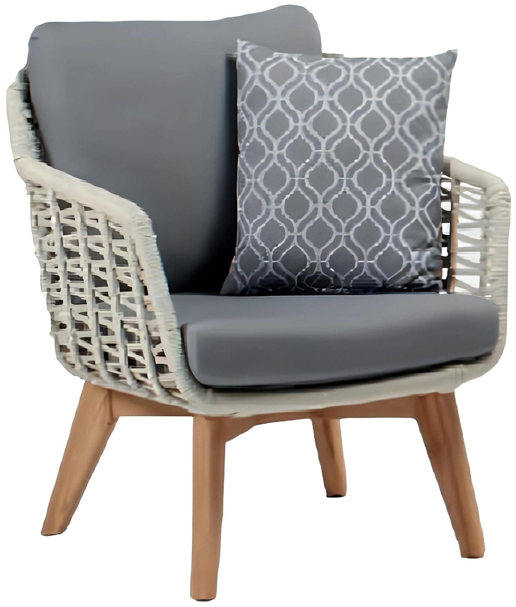 Xlmoebel Gartensessel Grauer Rattan Lounge-Sessel mit gemütlichem Polster (Sessel), Hergestellt in Europa
