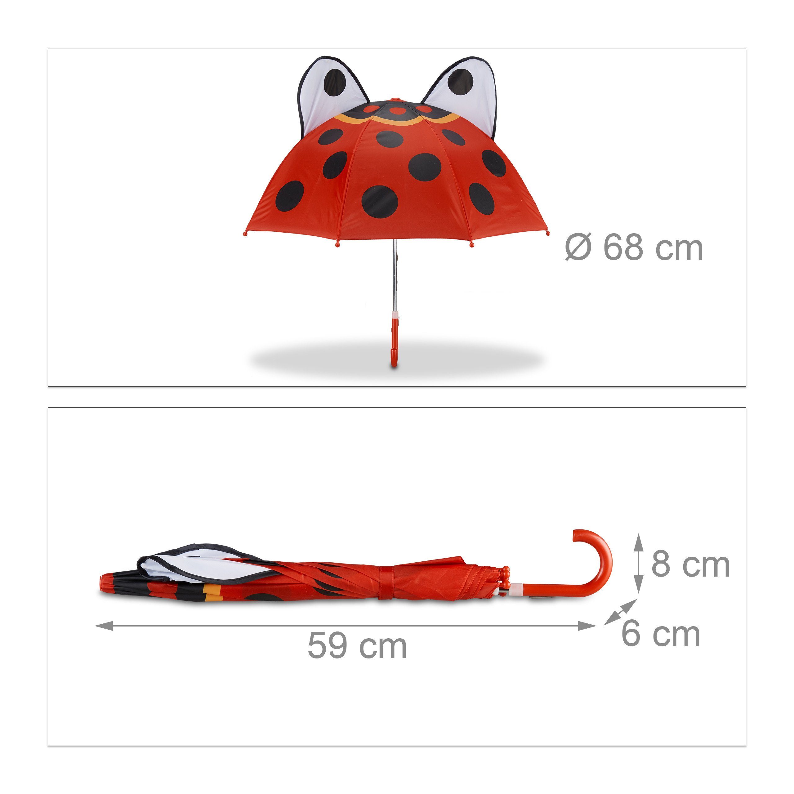 Kinderregenschirm Marienkäfer 3D mit Rot Schwarz relaxdays Stockregenschirm Weiß Motiv,