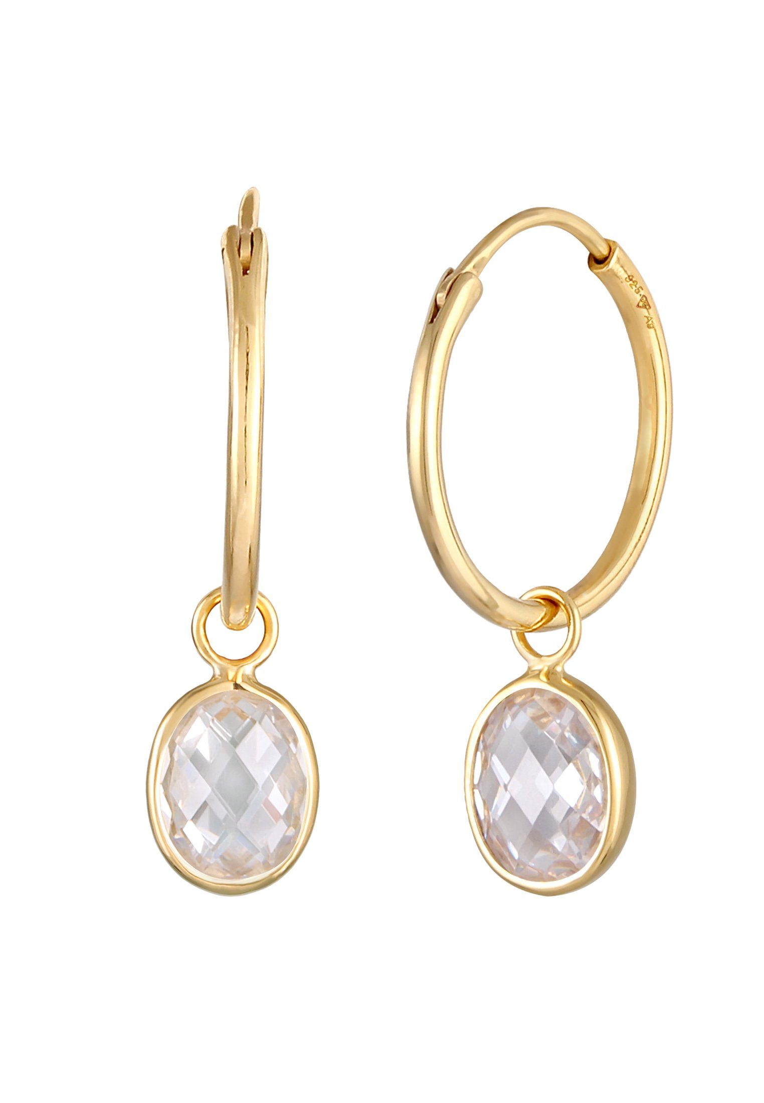 Nenalina Paar Creolen Creolen Zirkonia Anhänger Oval 925 Silber günstig online kaufen