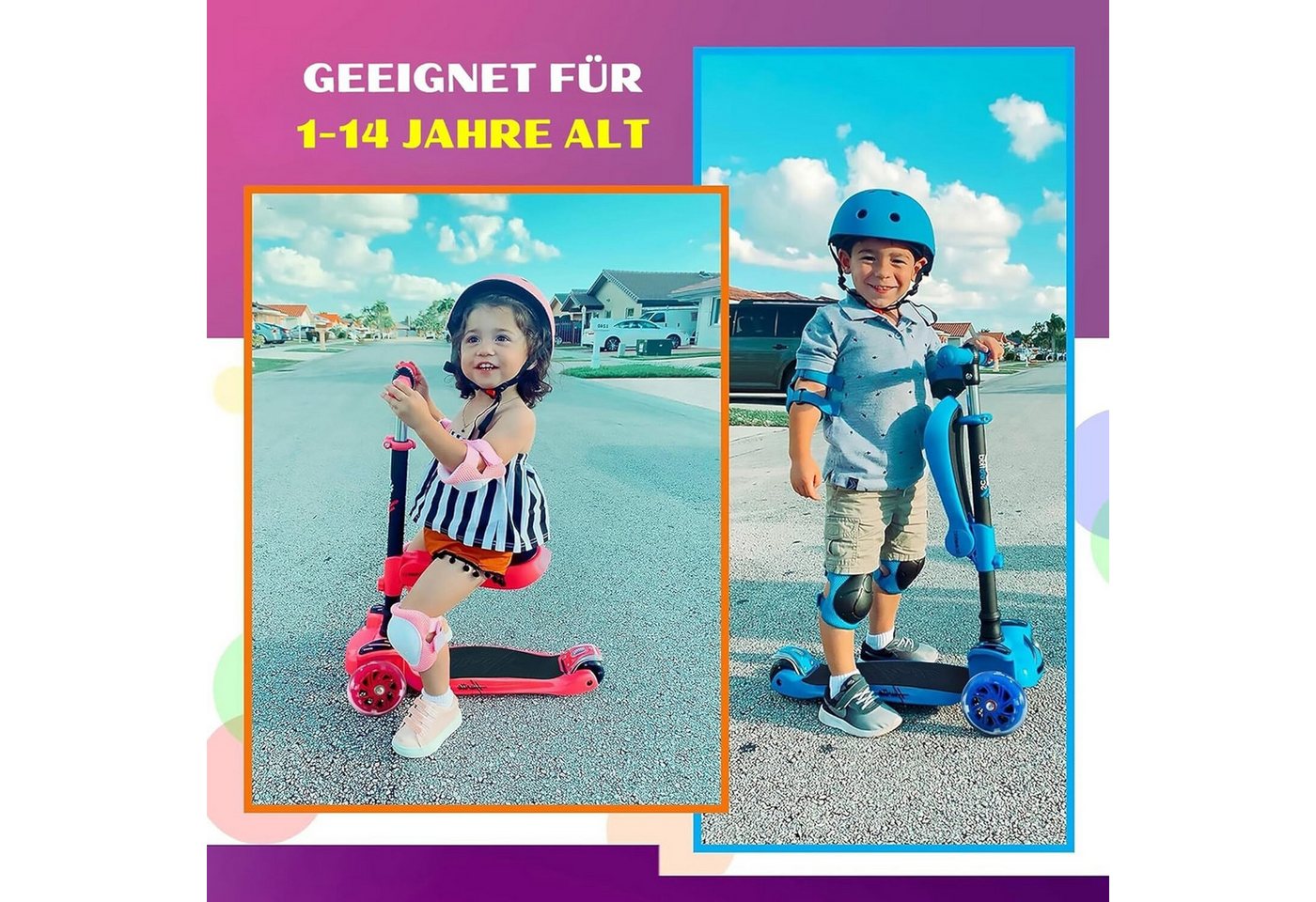 Thumbnail - Pyle Dreiradscooter Kinder Roller, Scooter Kinder, Kinderroller ab 1-14 Jahre, Cityroller, Kinderscooter, Tretroller, Dr...