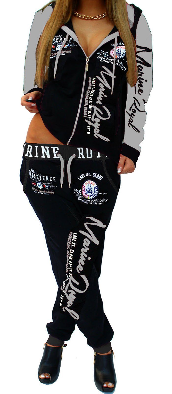 Jaylvis Jogginganzug Damen Trainingsanzug Sportanzug Freizeitanzug Fitness Marine Royal (Jacke + Hose), Jacke mit Kapuze