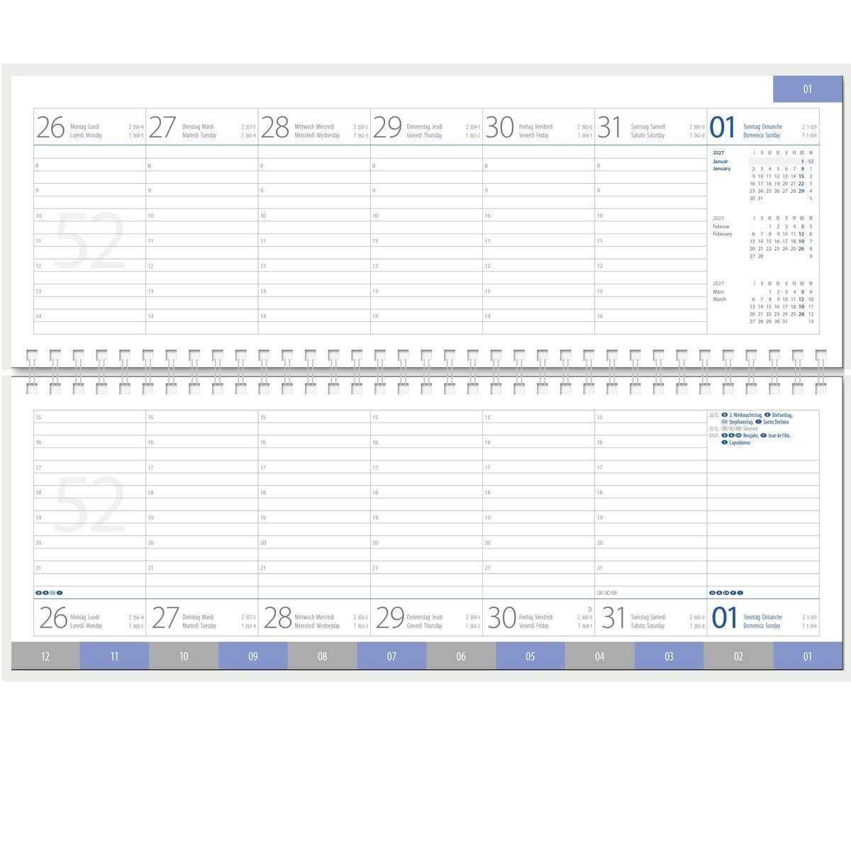 GÜSS Kalender Schreibtischkalender Schreibtischquerkalender 1 Woche auf 2 Seiten Kalendarium 2027