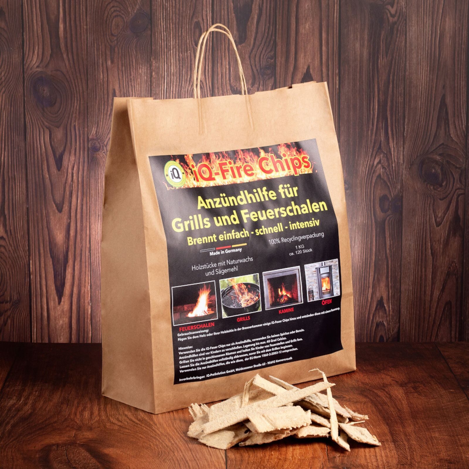 iQ Grillanzünder Anzündhilfe Anzünder Kohleanzünder Grill Kamin Fire Chips 1kg ca. 120x