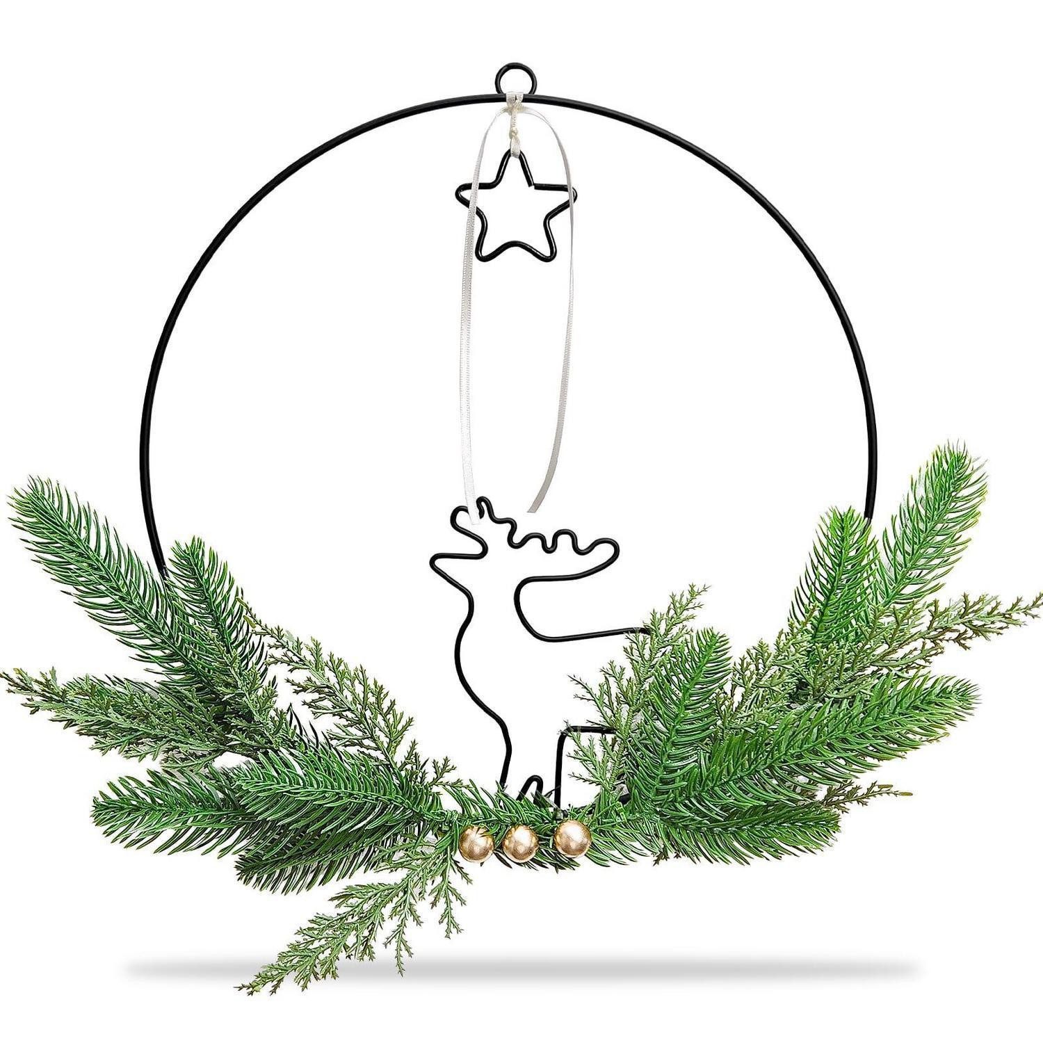 LuxusKollektion Adventskranz Türkranz Weihnachten Elch Stern 30cm Metall