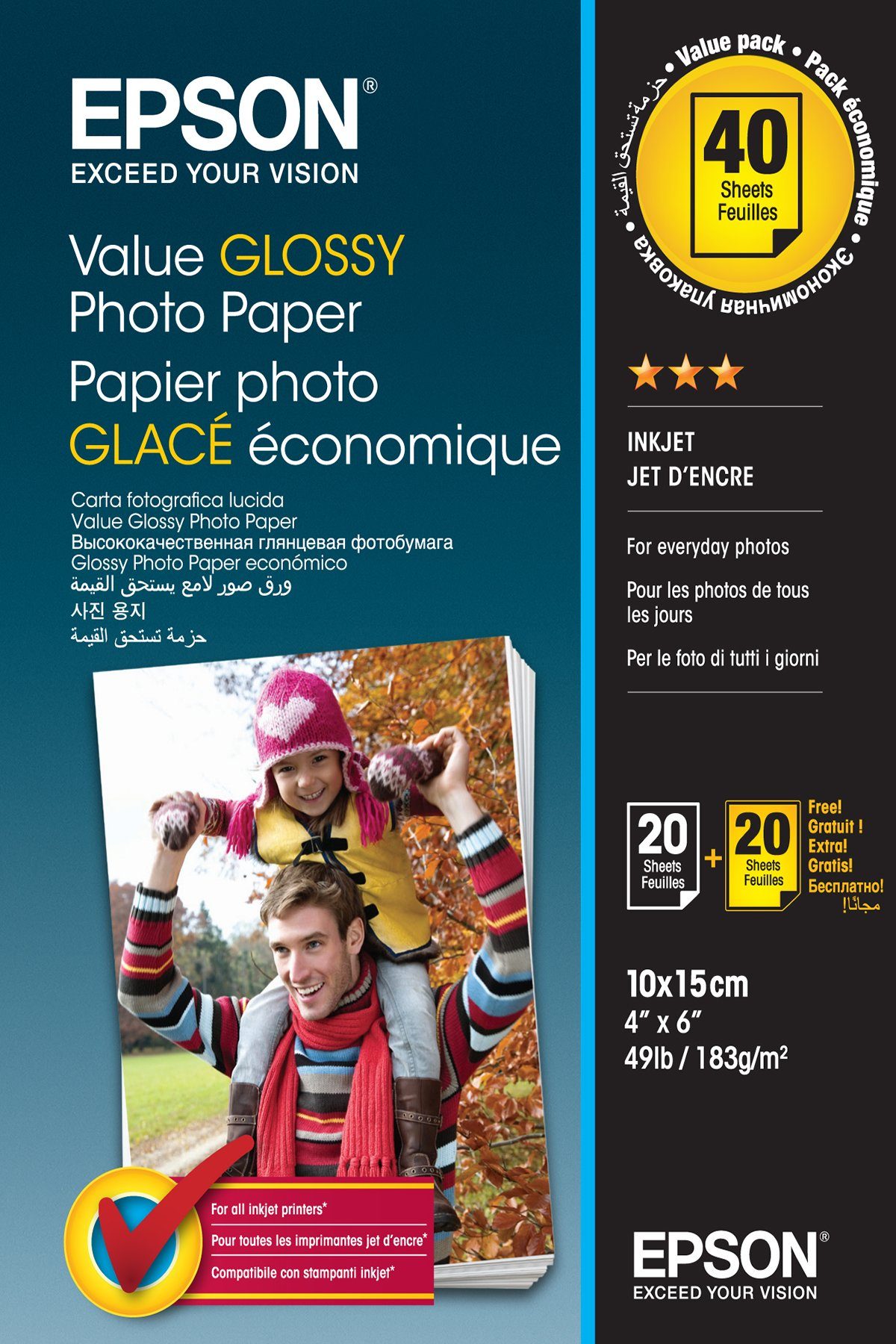 Epson Druckerpapier EPSON Fotopapier C13S400044 10,0 x 15,0 cm hochglänzend 183 g/qm 2x
