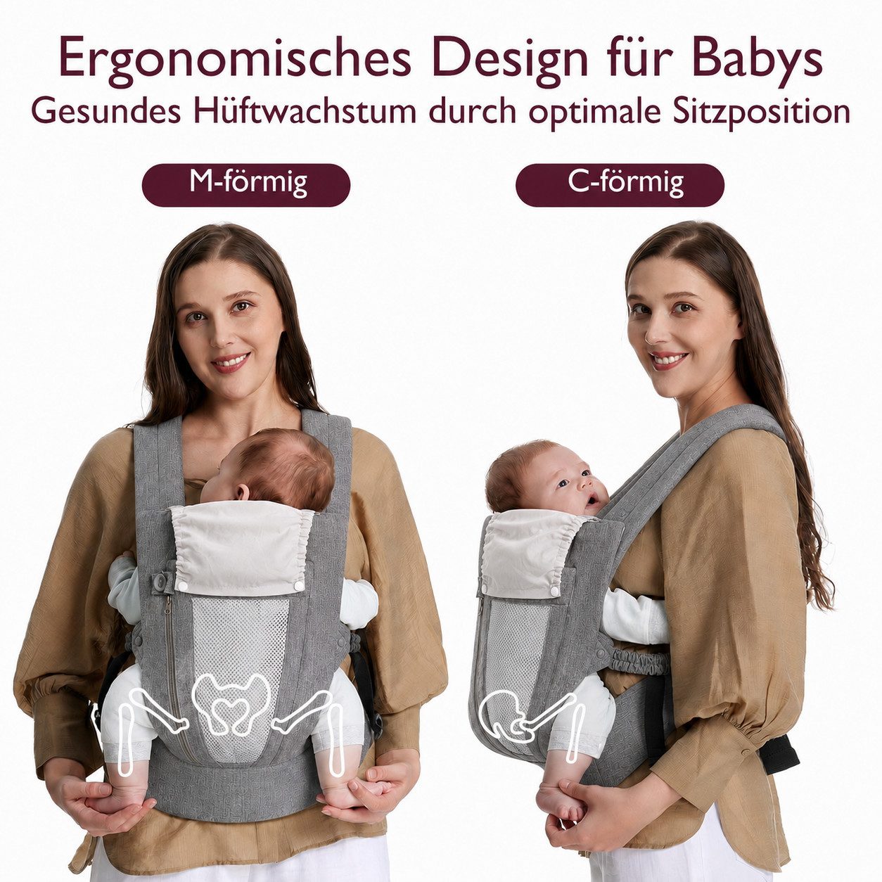ibettertec Babytrage Neugeborene ab Geburt, Kleinkindtrage aus 100% Baumwolle (Ergobaby Babytrage mit Ein-Klick-Schnalle, ergonomische M-Position, X-Rücken, für 3,2–20 kg), tragetuch baby neugeboren, babytrage neugeborene ab geburt