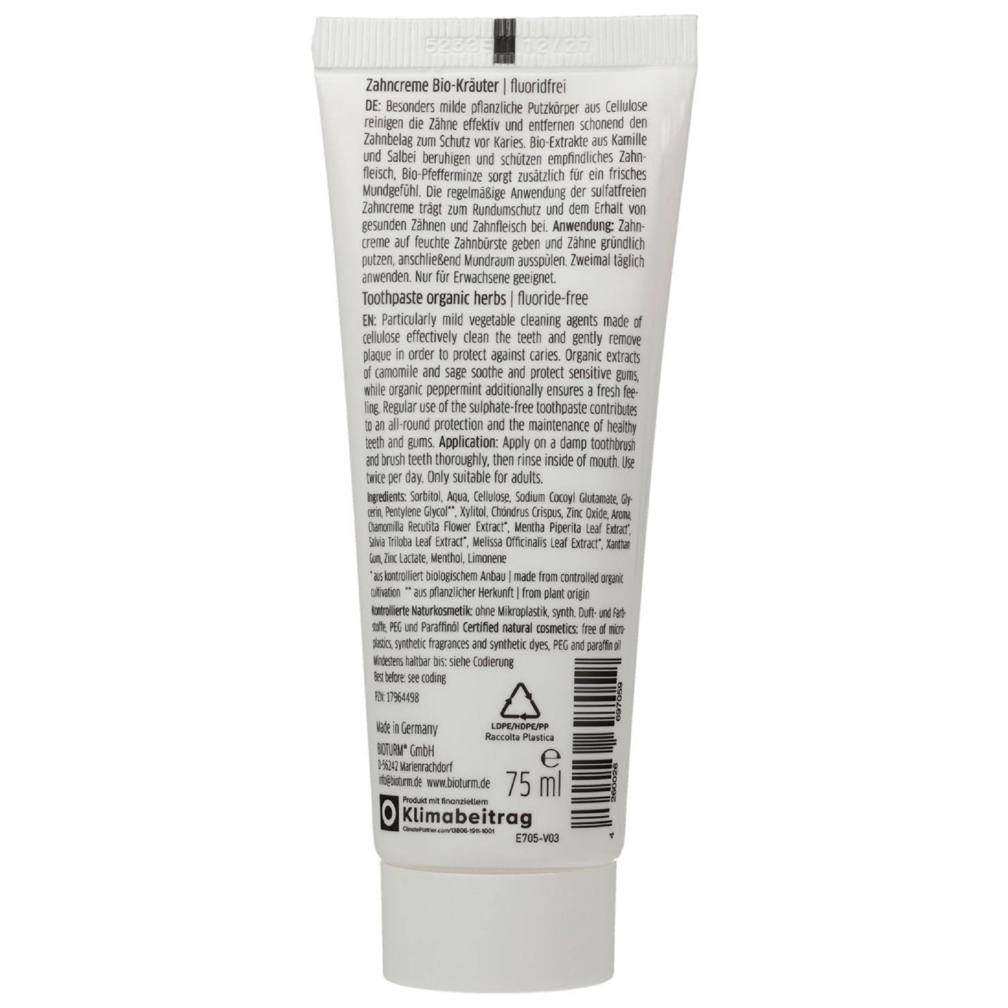 Bioturm Zahnpasta BIOTURM Zahncreme Bio-Kräuter o.Fluorid