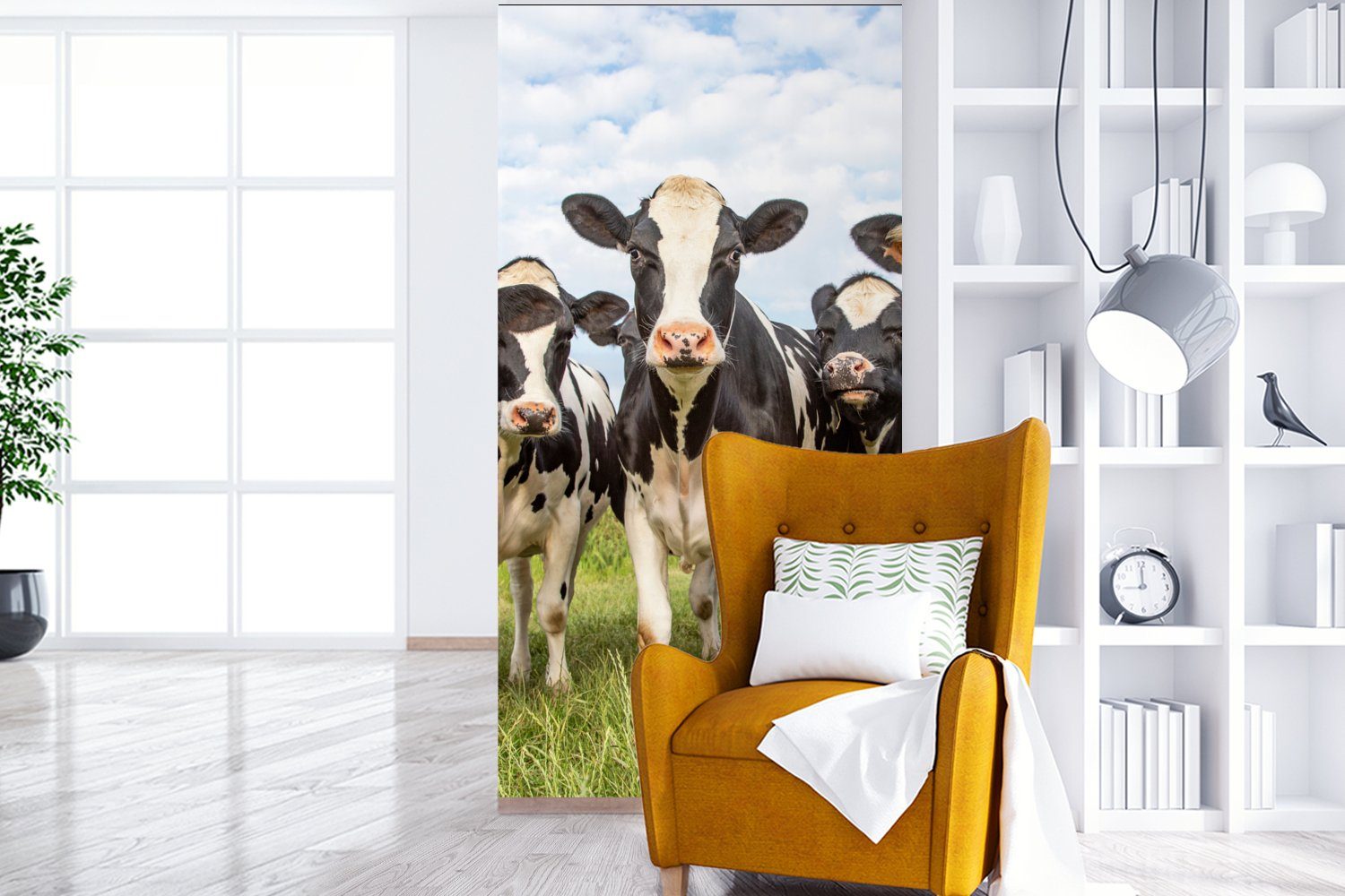 MuchoWow Fototapete Kühe - Matt, bedruckt, (2 Gras, - Tiere Natur Weide Vliestapete - für St), Wohnzimmer Fototapete Küche, Schlafzimmer 