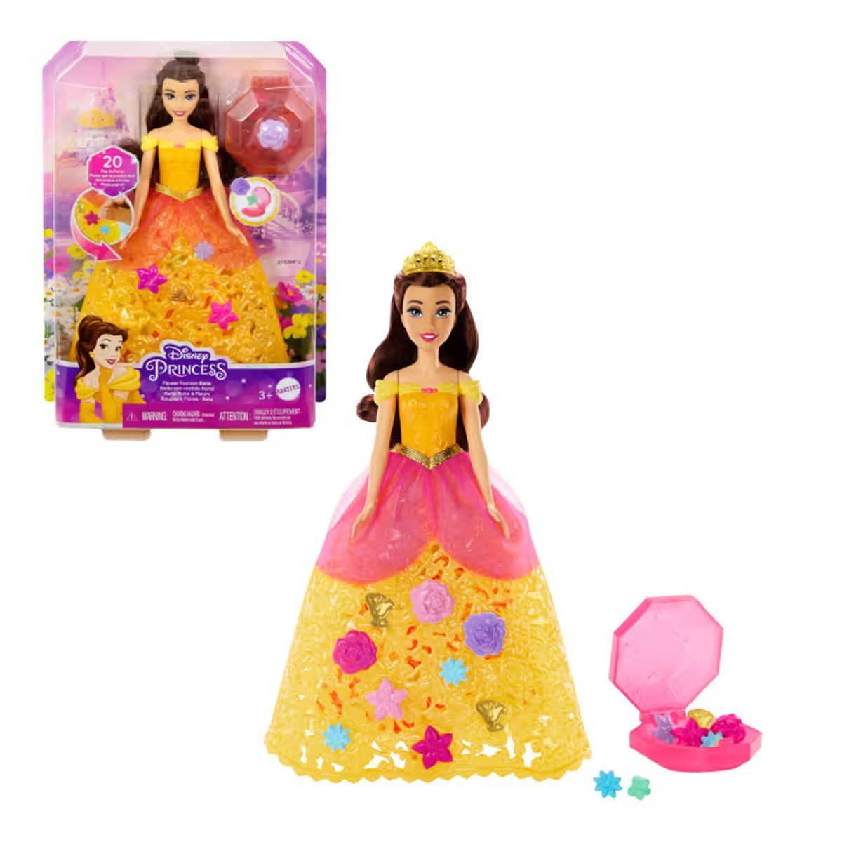 Mattel® Stehpuppe Mattel HWB41 - Disney Princess - Belle Puppe mit Charms, Flower Fashio