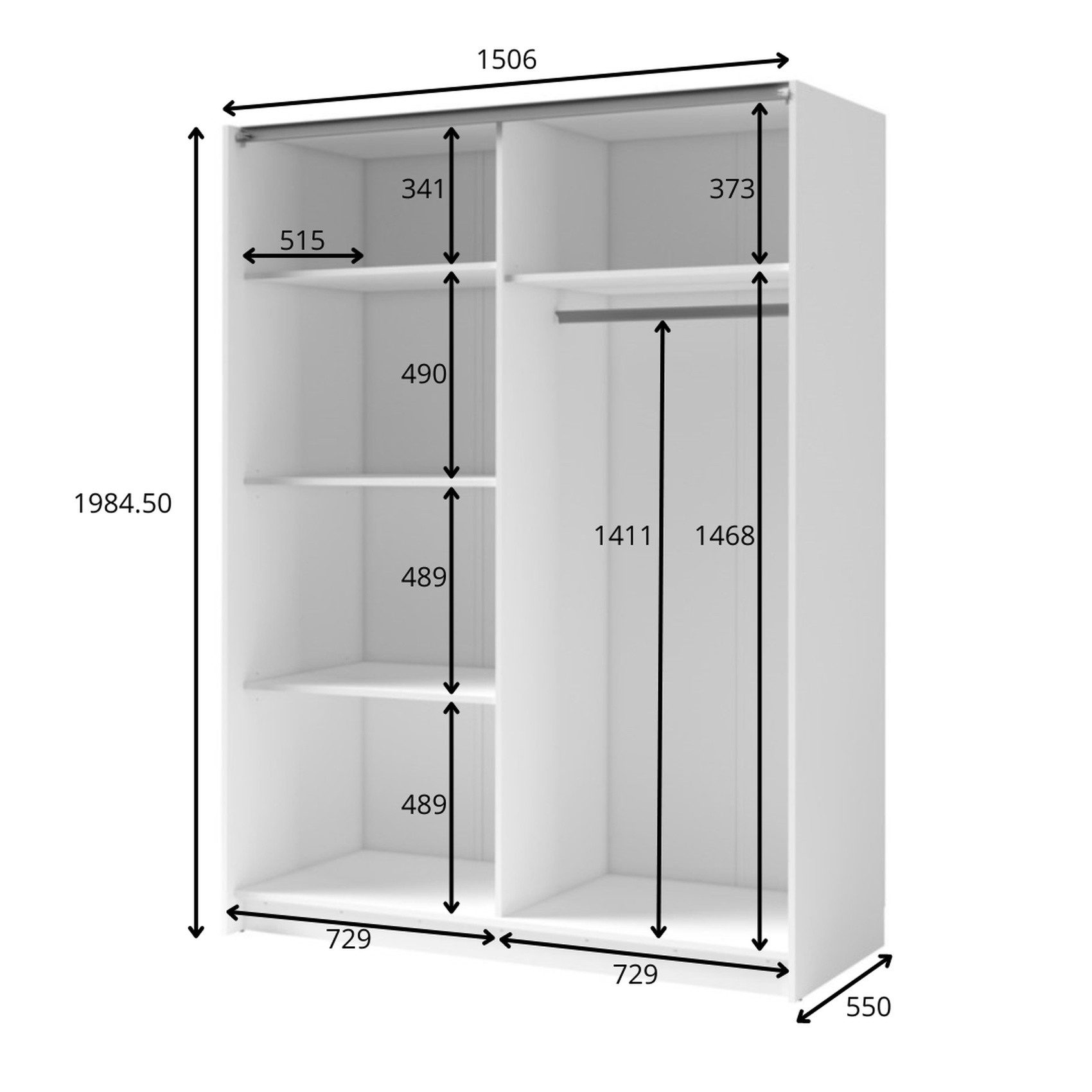 Raumhirsch Furniture Kleiderschrank Garderobenschrank, Schwebetürenschrank, Schrank mit Spiegel (Maße: 150 x 55 x 198,5 cm, einfache Montage, stabile Konstruktion) Schiebetüren, Lamellen, Kleiderstange