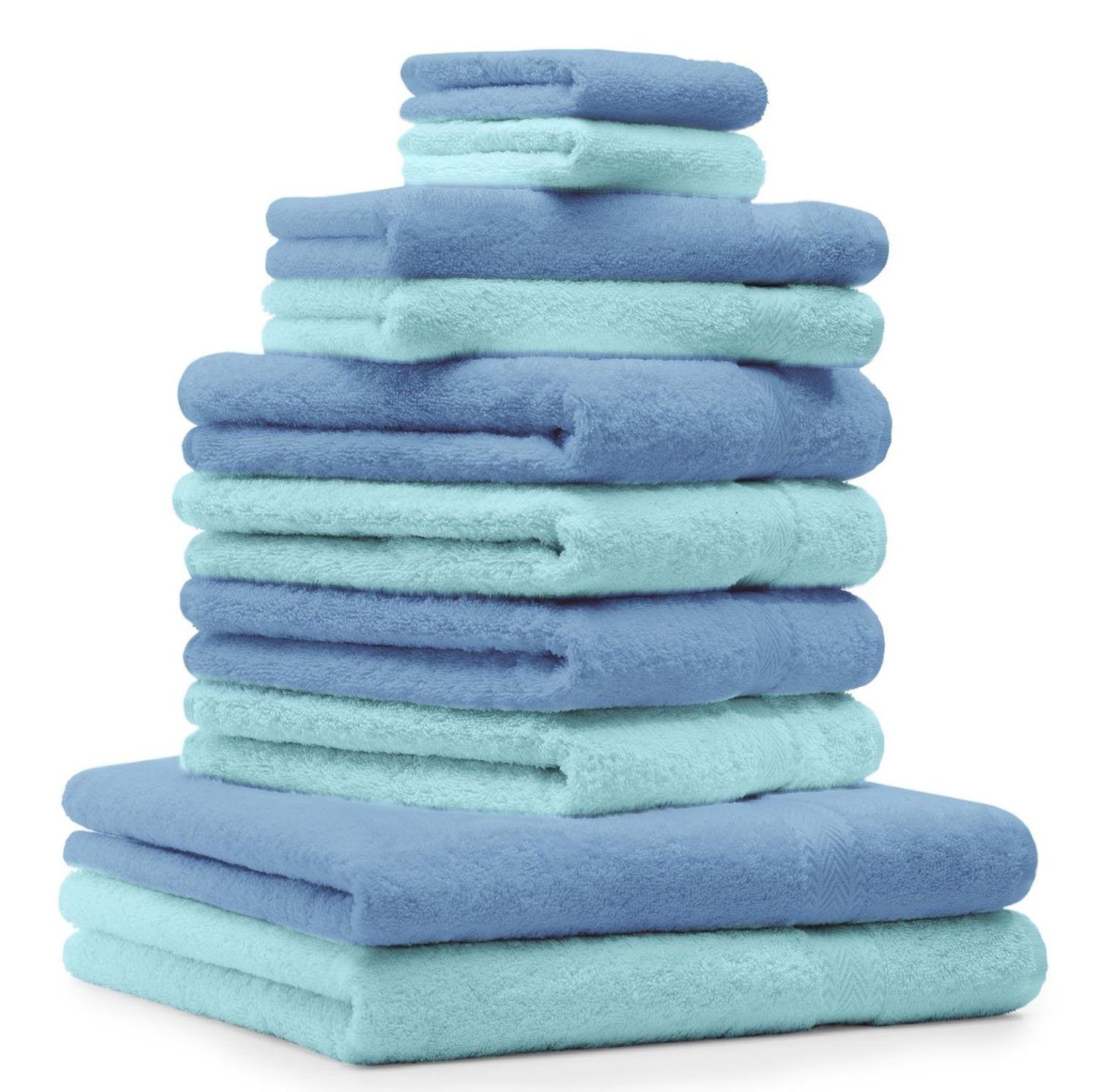 Betz Handtuch Set 10-TLG. Handtuch-Set Classic Farbe türkis und hellblau, 100% Baumwolle | Handtuch-Sets