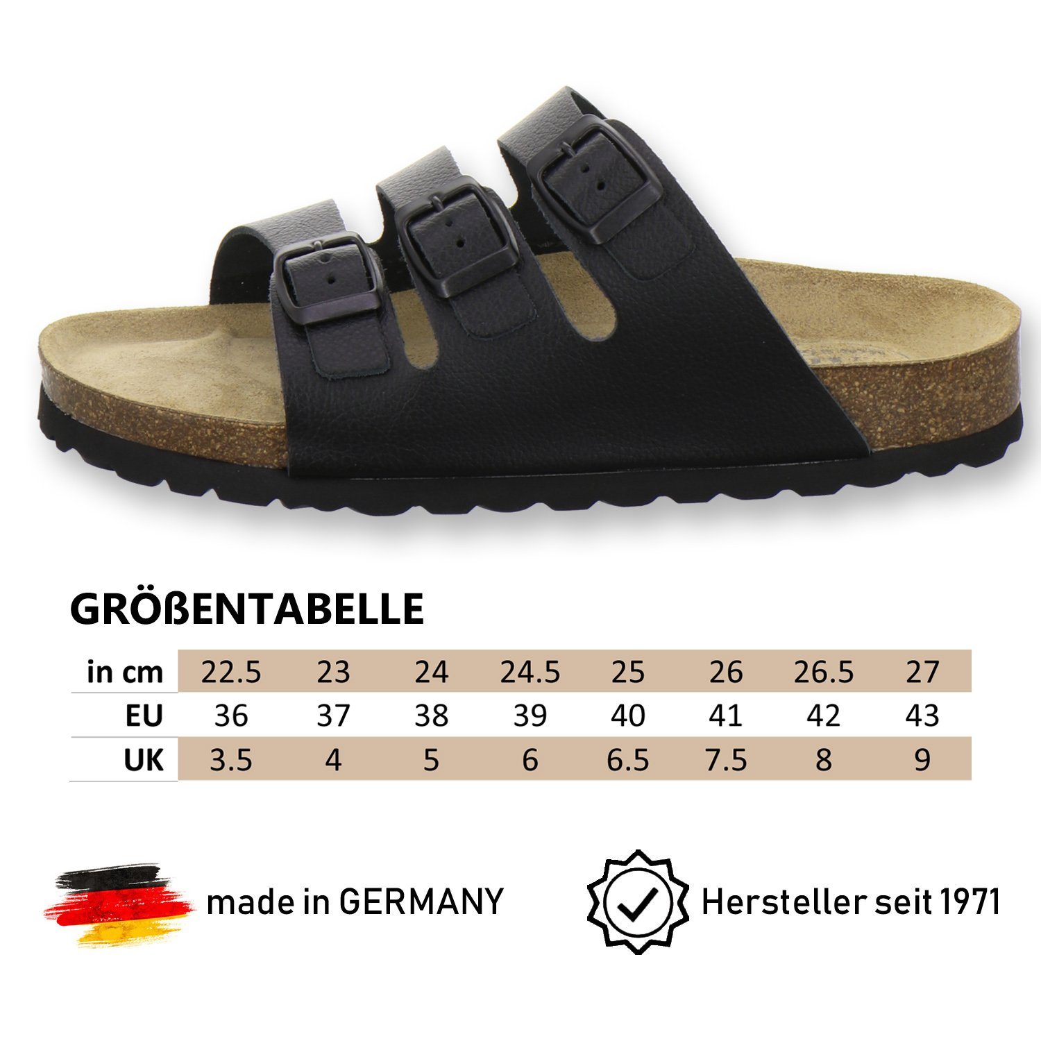 Leder Fußbett, für mit AFS-Schuhe 2133 Germany Damen schwarz Pantolette aus Glattleder Made in