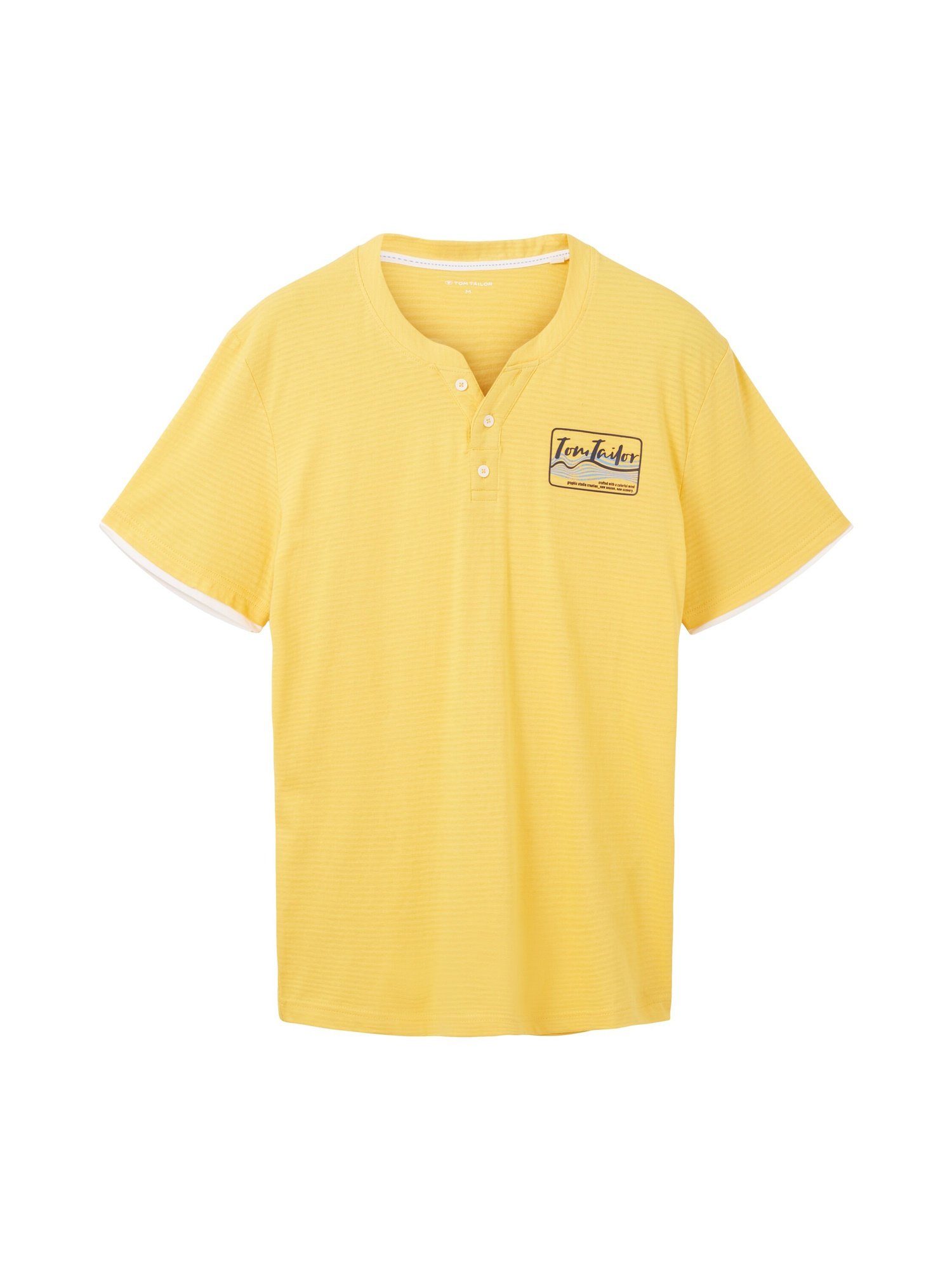 (1-tlg) TOM Henley TAILOR T-Shirt Kurzarmshirt gestreift Henleyshirt gelb