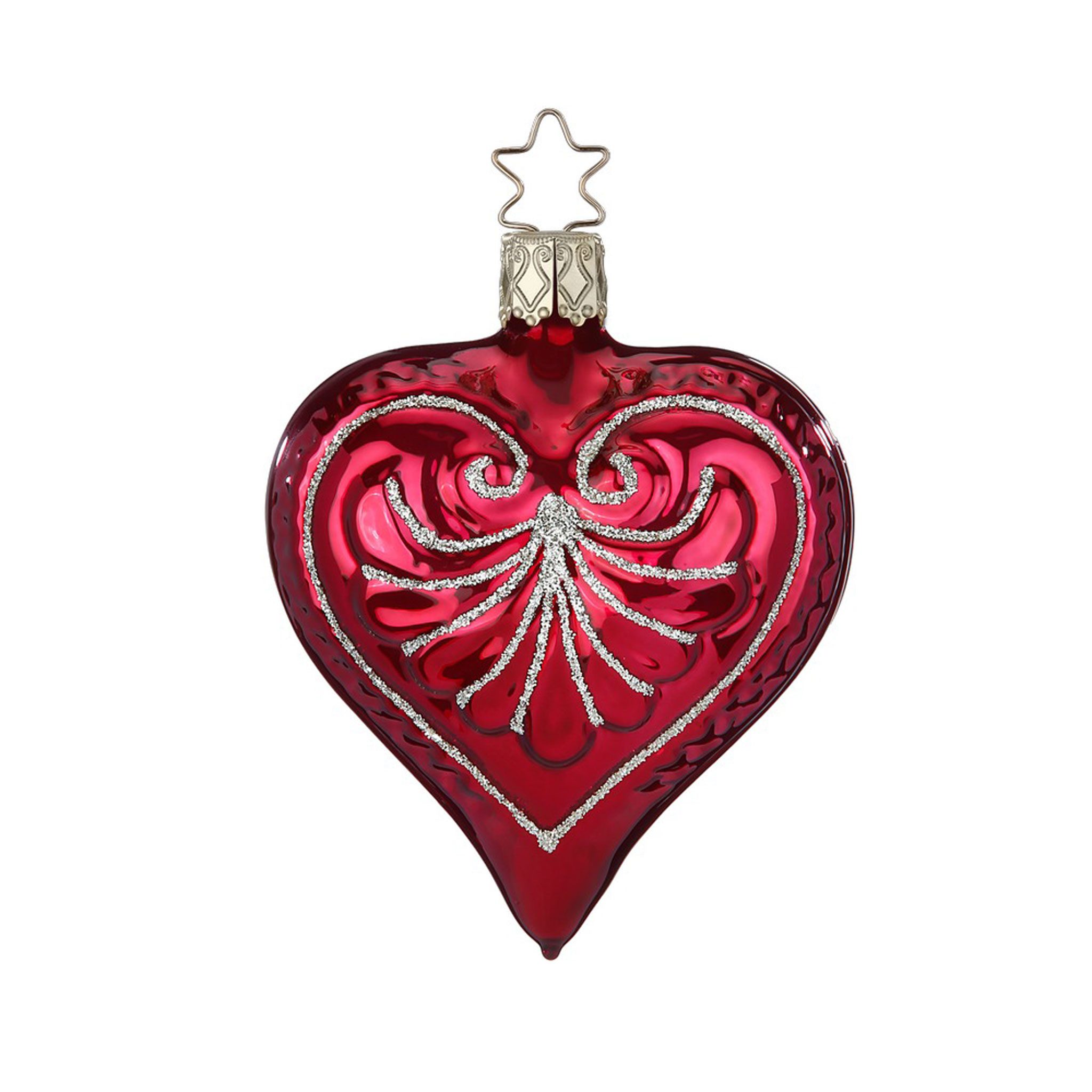 INGE-GLAS® Christbaumschmuck, Christbaumschmuck Herz mit Ornament 8cm Glas Figur Weinrot